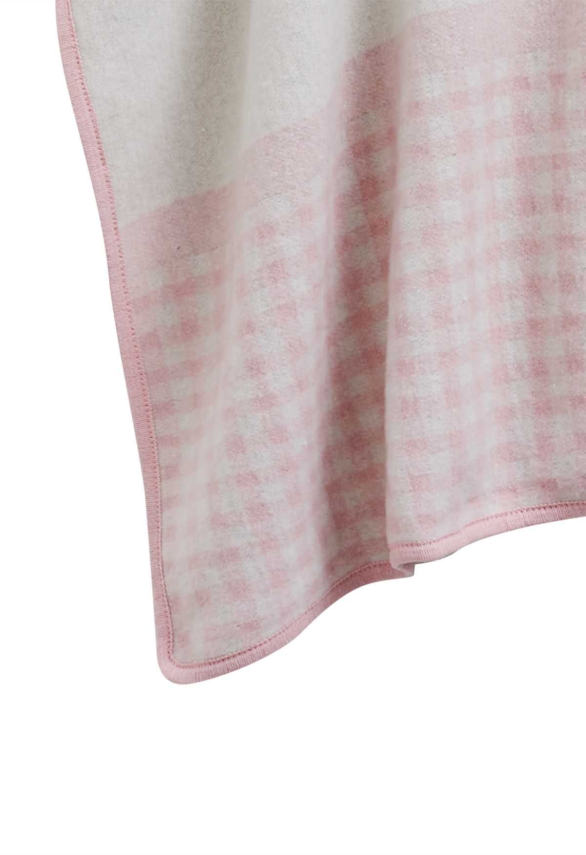 Gingham Print Faux Fur Poncho in Pink