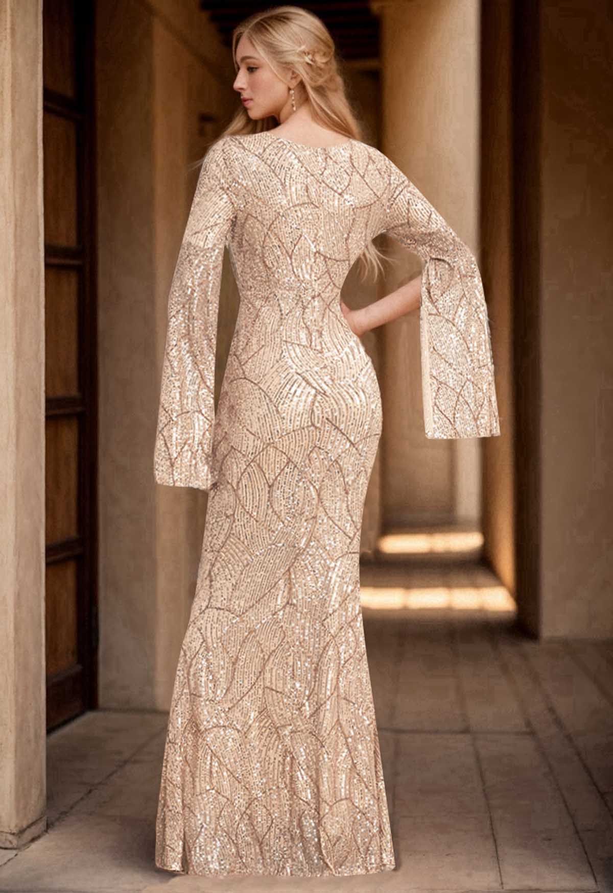 Charming Champagne Sequin Split Sleeves Gown - Retro, Indie and Unique  Fashion