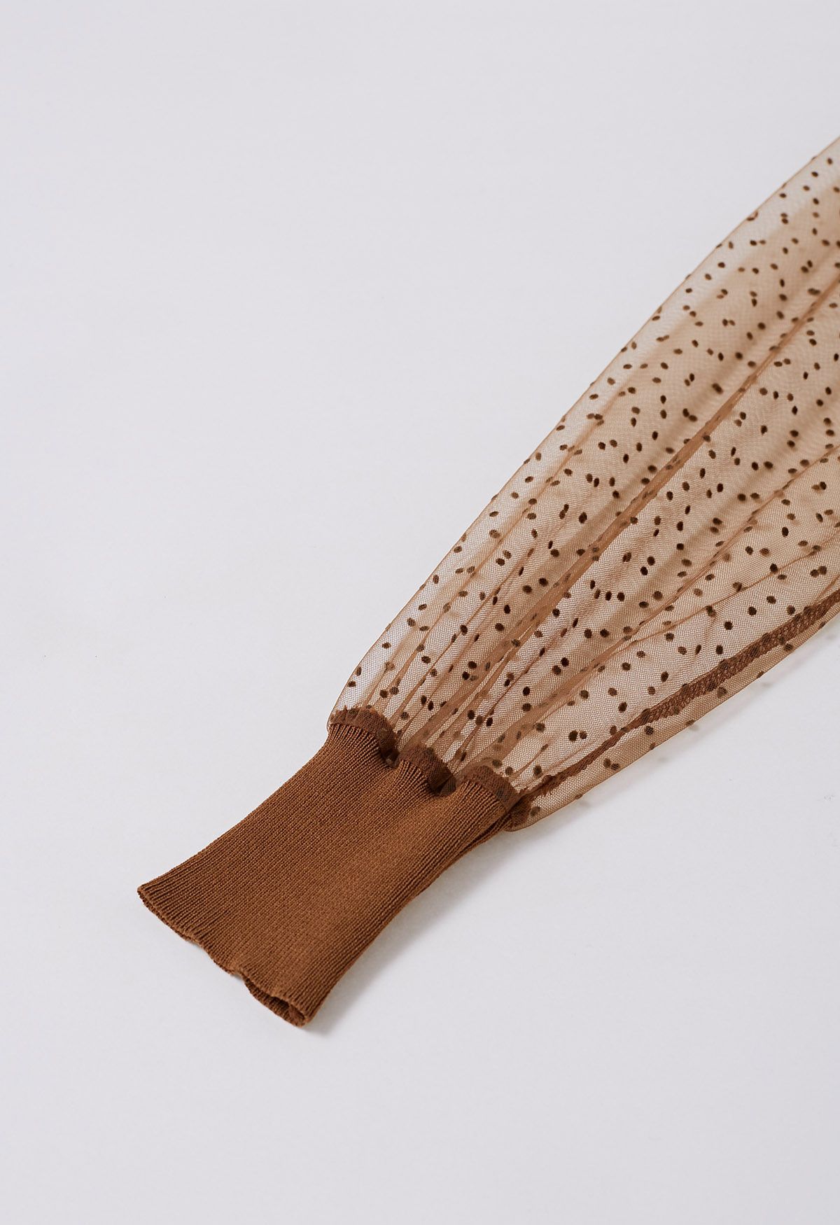 Flock Dots Mesh Spliced Knit Top in Caramel