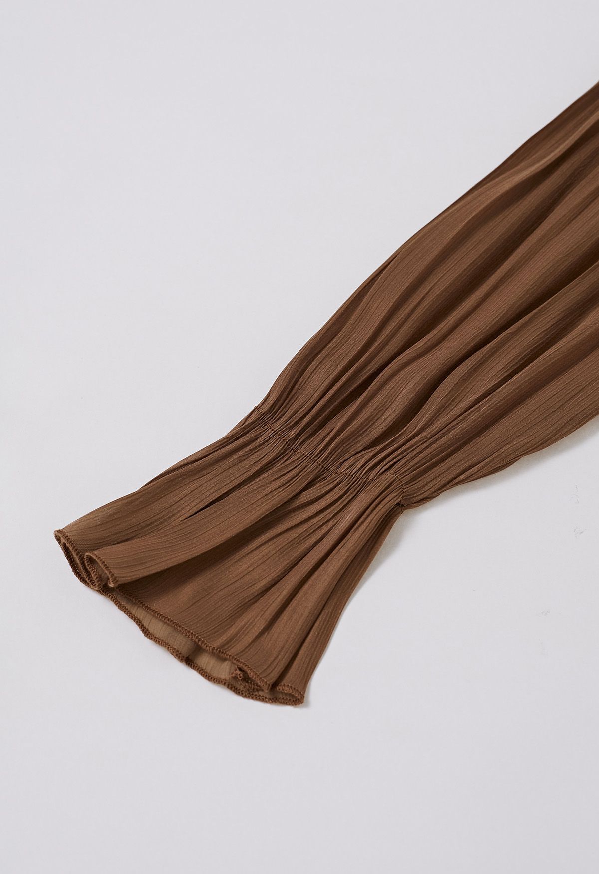 Off-Shoulder Organza Sleeves Spliced Crop Top in Brown