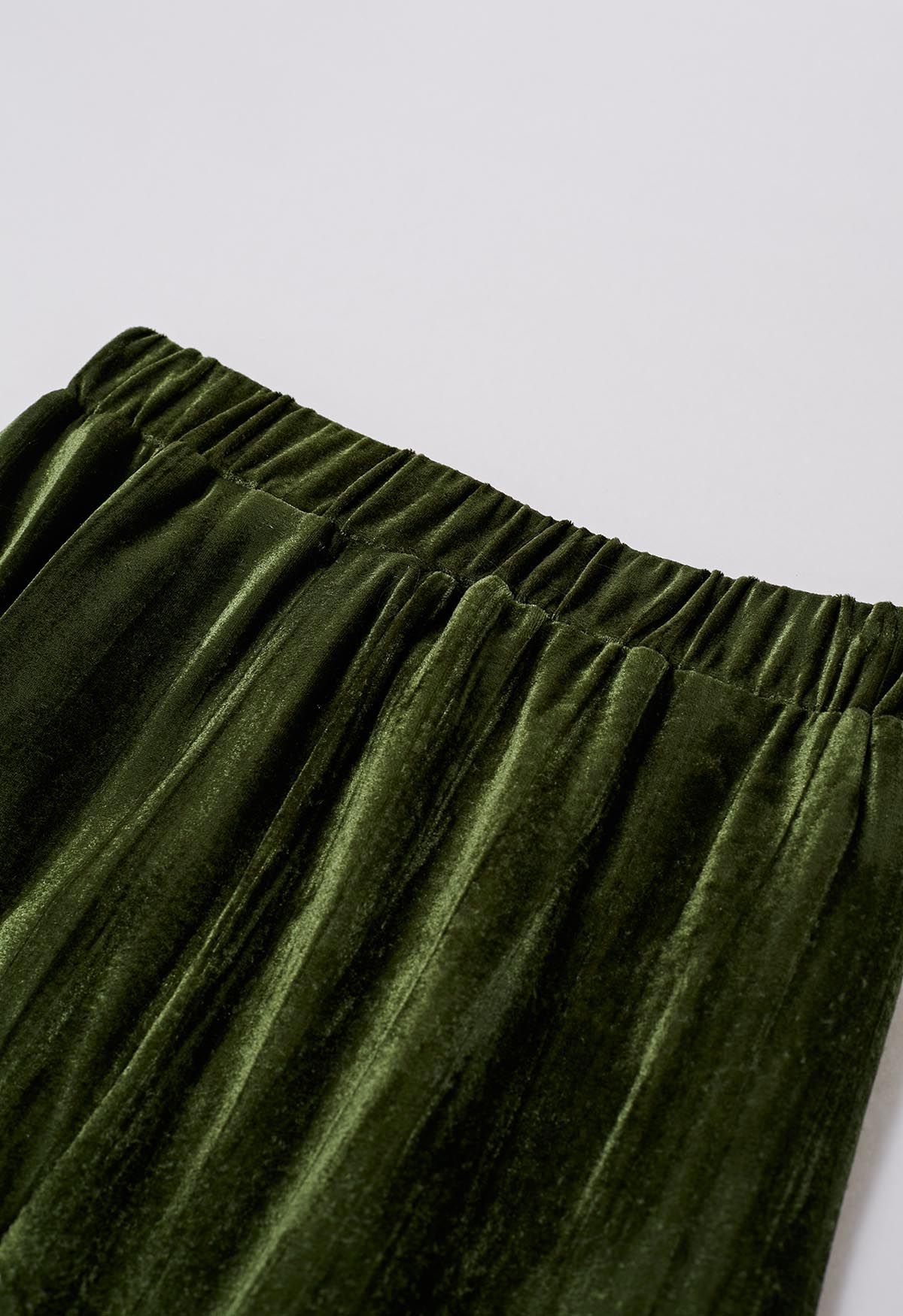 Flare Hem Velvet Midi Skirt in Green