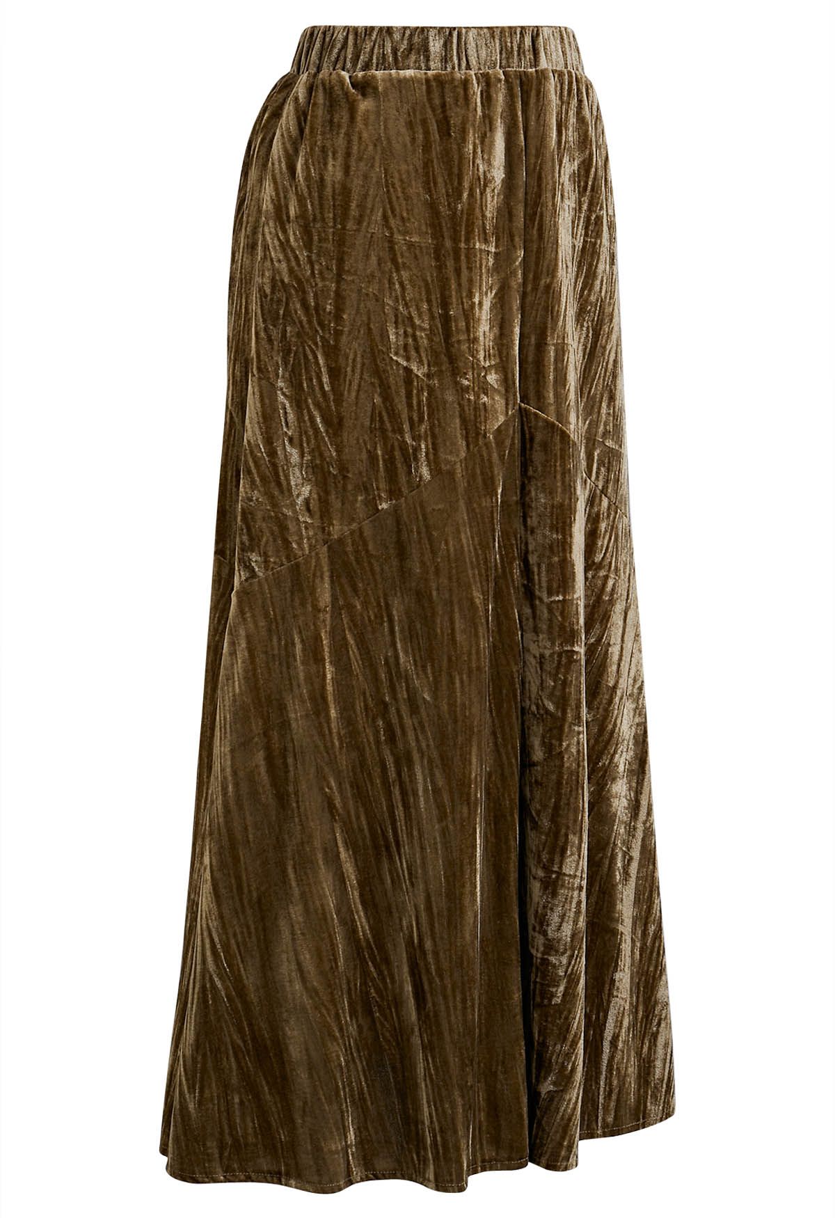 Flare Hem Velvet Midi Skirt in Caramel