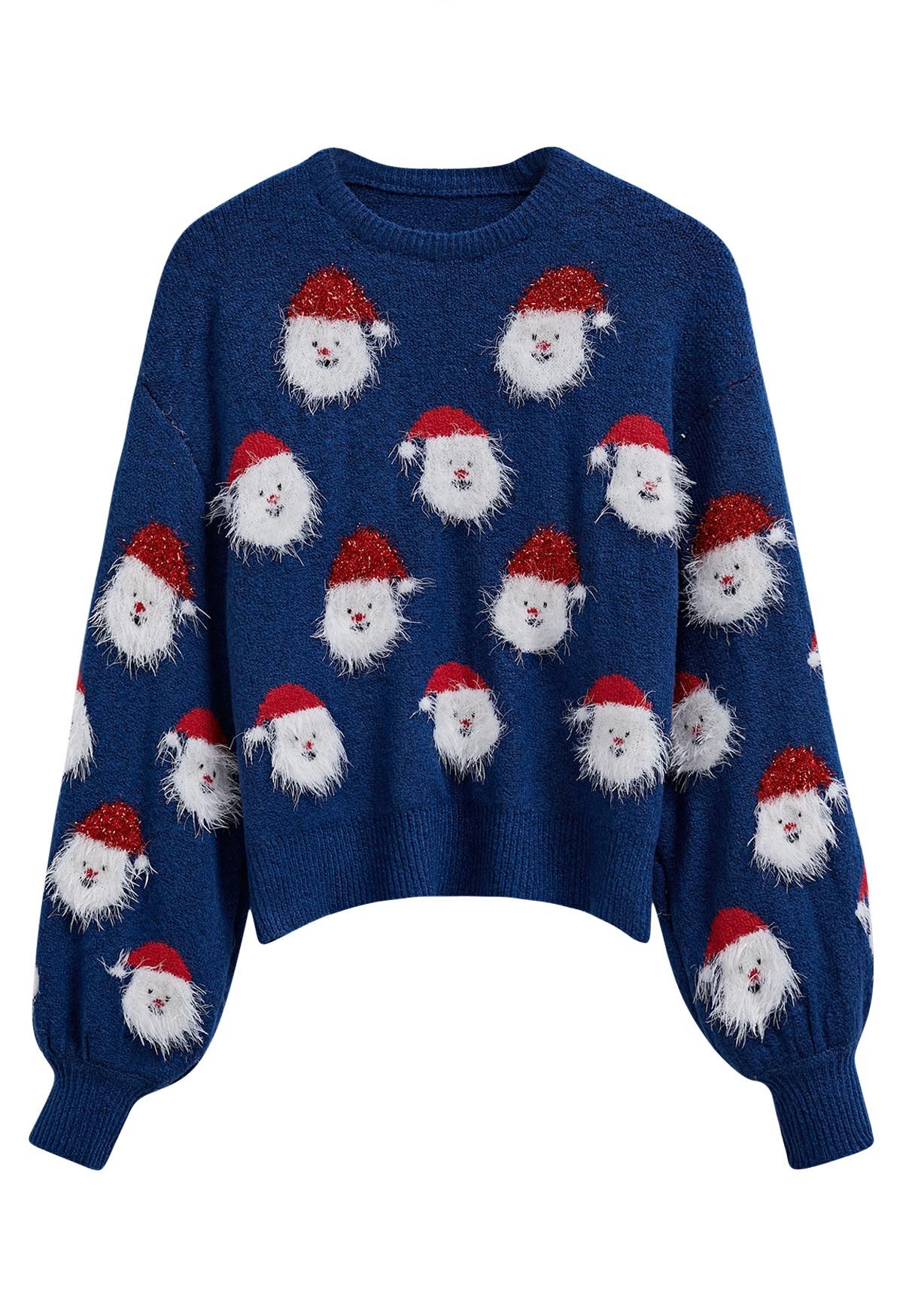 Fuzzy Santa Claus Knit Top in Indigo - Retro, Indie and Unique Fashion