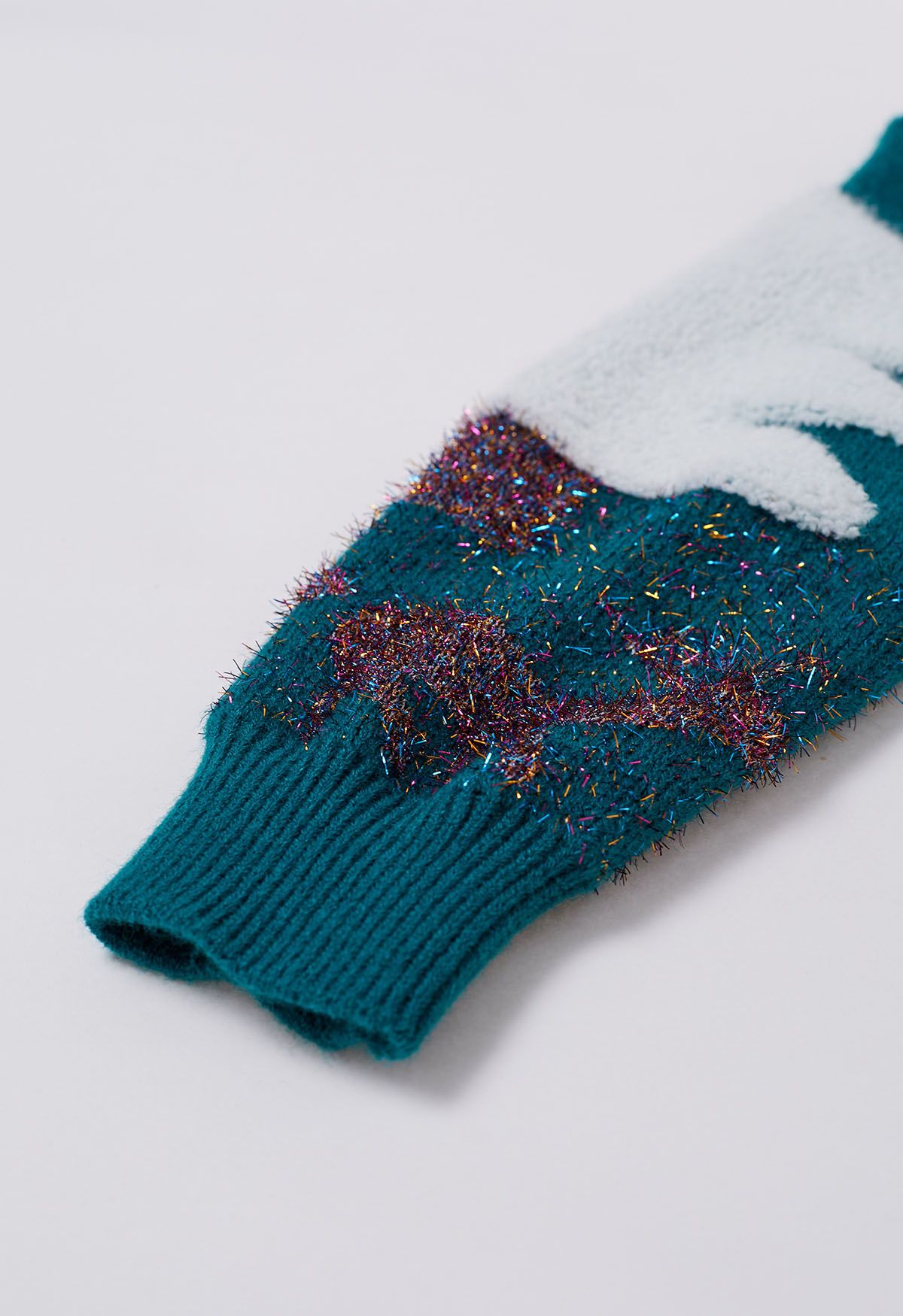 Joyful Christmas Tree and Elk Jacquard Knit Sweater in Teal