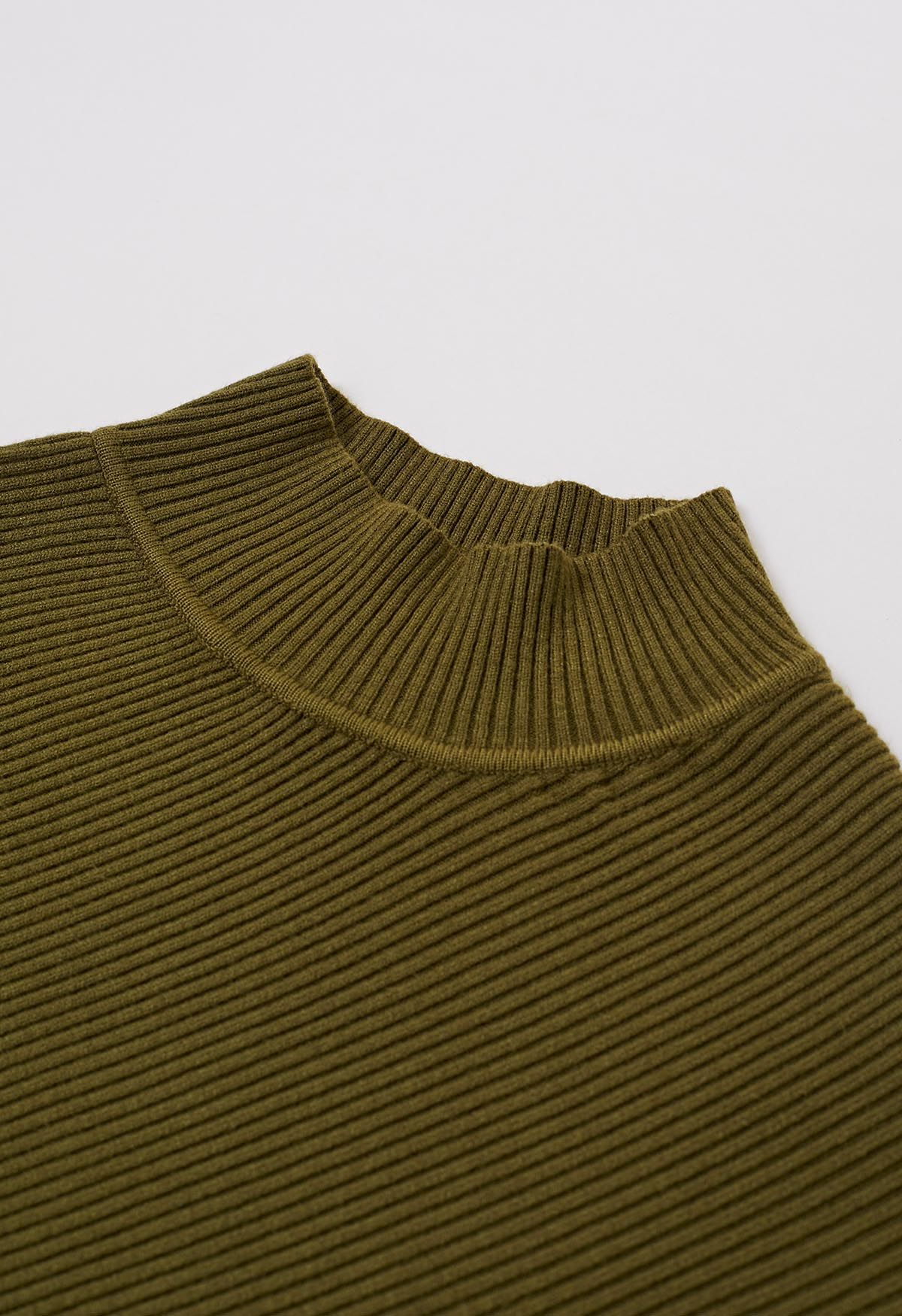 Asymmetric Batwing Sleeve Ribbed Knit Poncho in Army Green