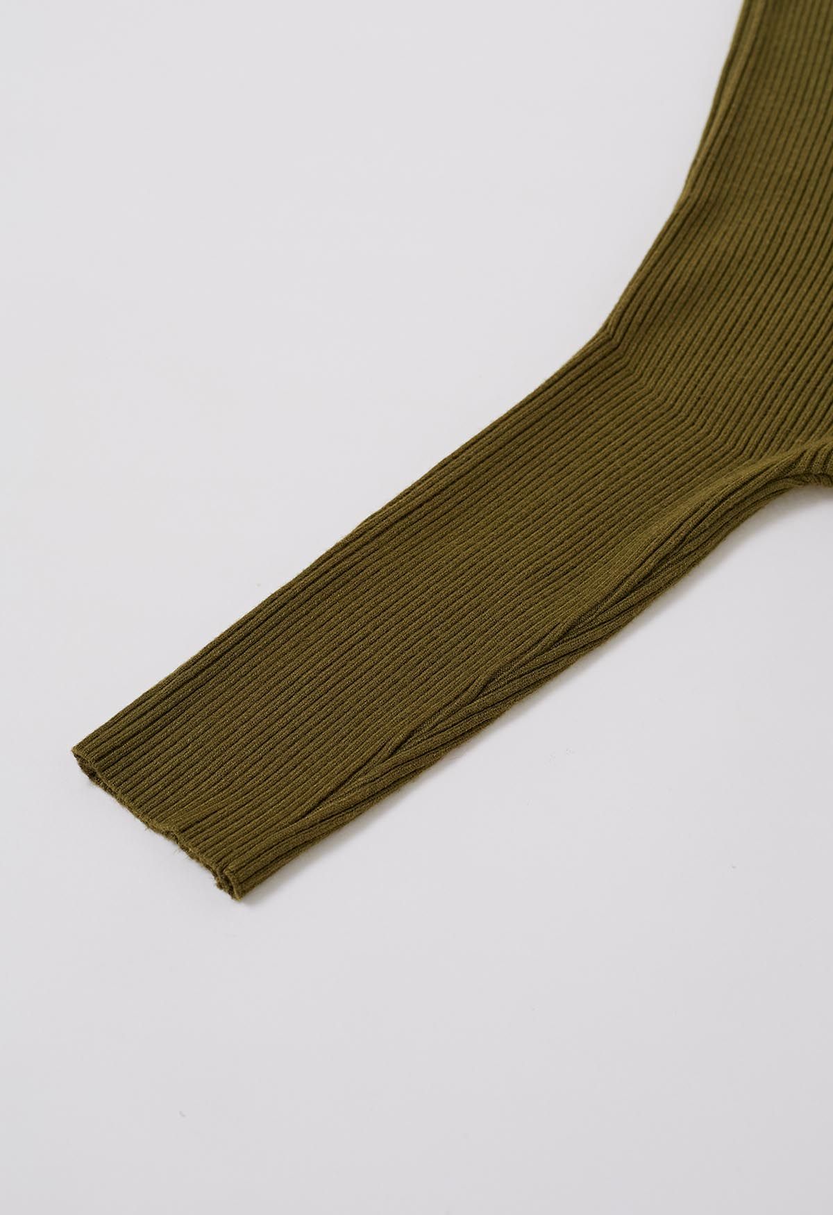 Asymmetric Batwing Sleeve Ribbed Knit Poncho in Army Green