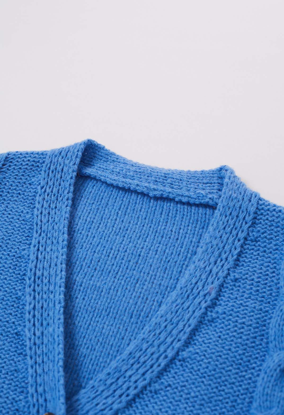 Braid Pattern Buttoned Knit Cardigan In Blue - Retro, Indie And Unique ...