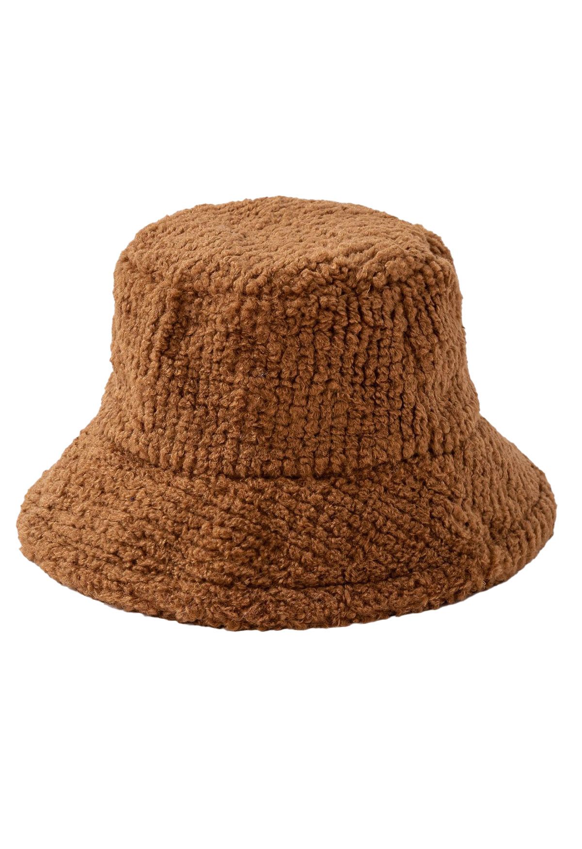 Solid Color Fuzzy Bucket Hat in Brown - Retro, Indie and Unique Fashion