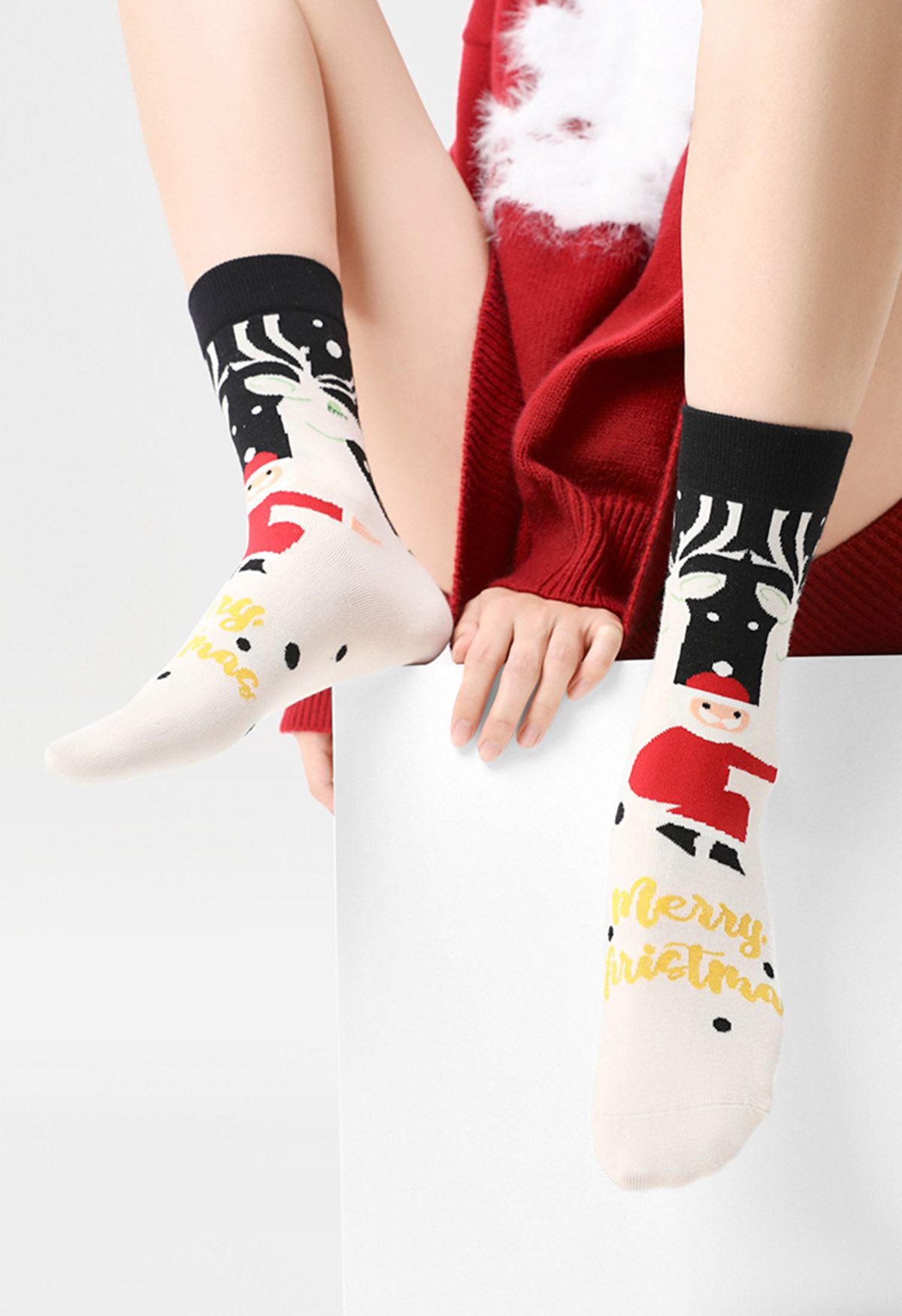 Merry Christmas Crew Socks in Black