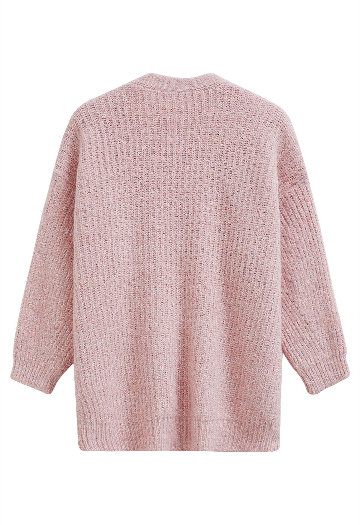 Pastel V-Neck Patch Pocket Knit Cardigan in Pink