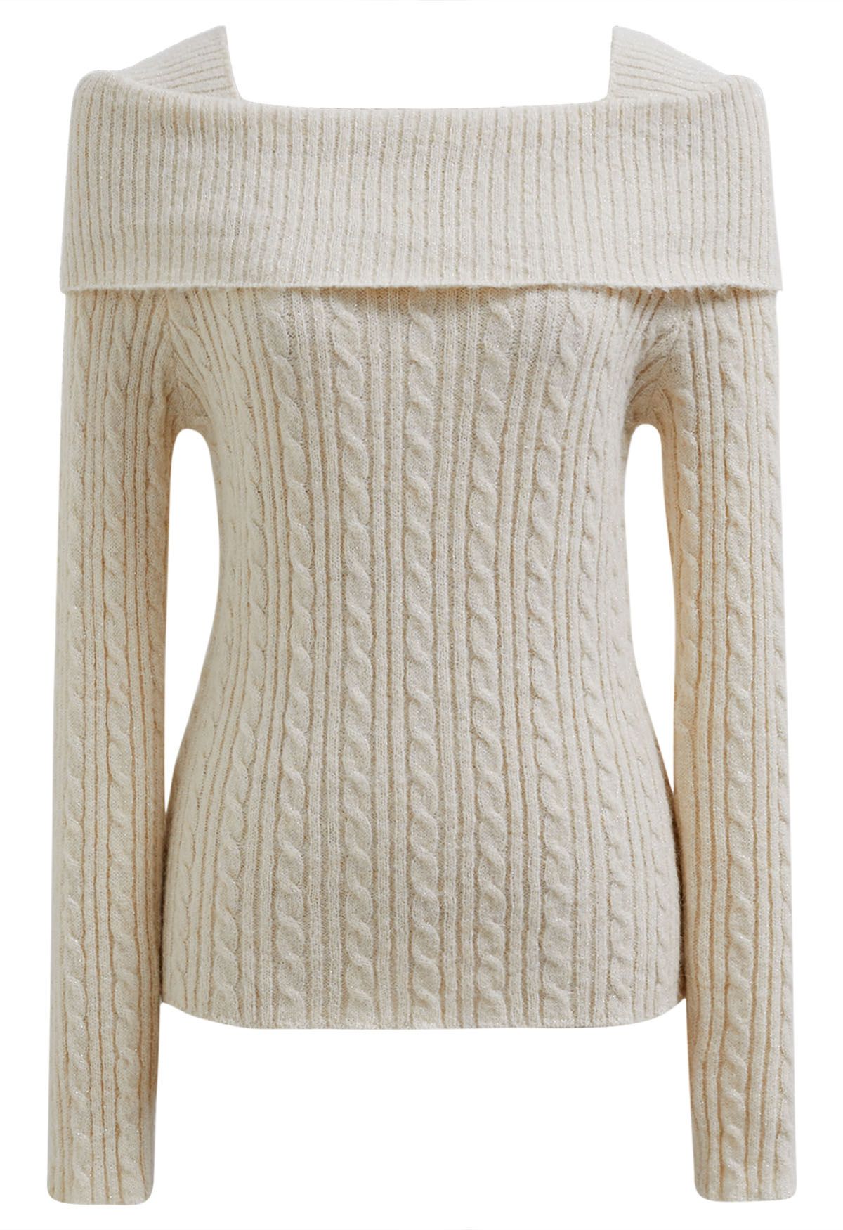 Folded Shoulder Cable Knit Top in Cream - Retro, Indie and Unique