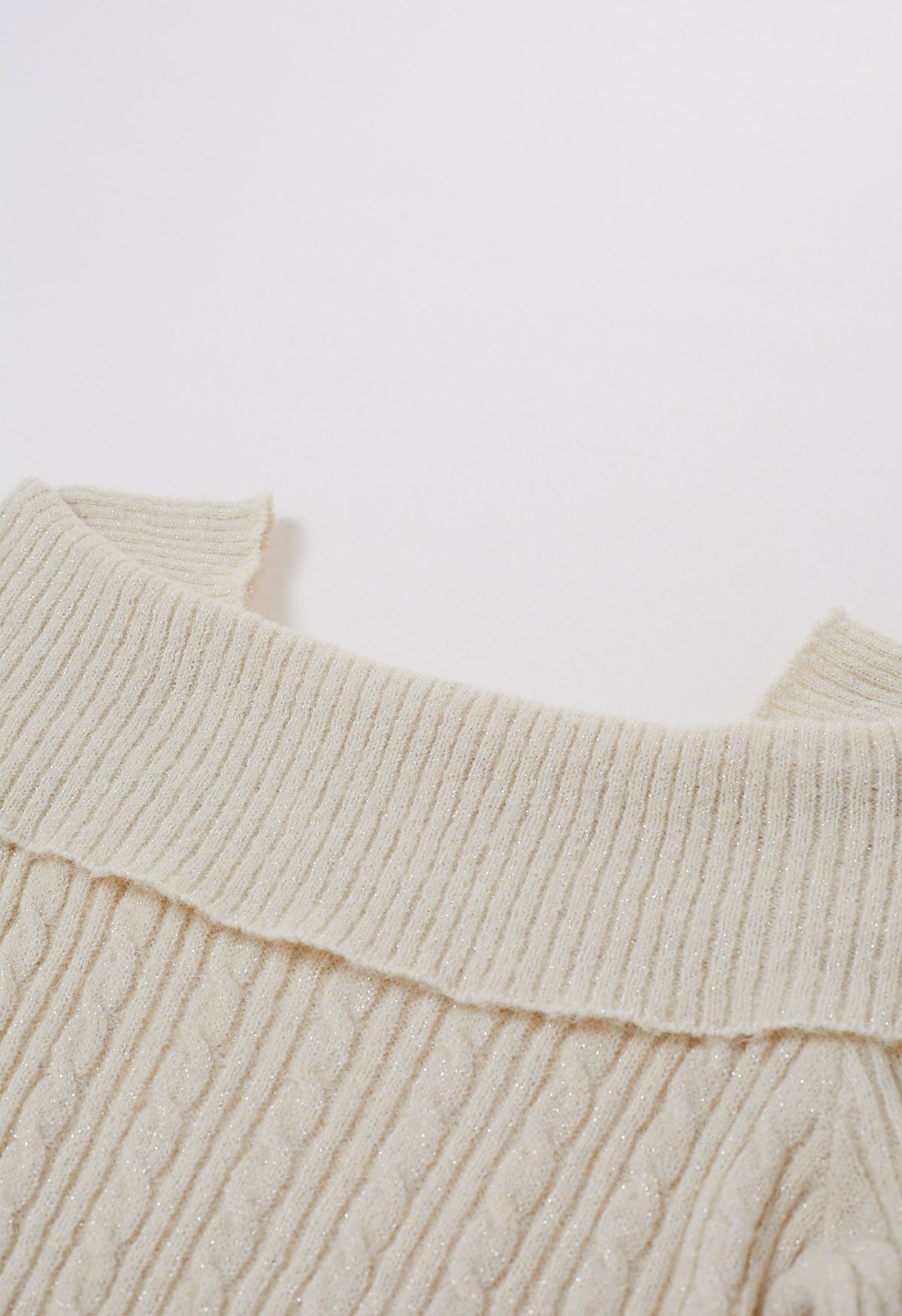 Folded Shoulder Cable Knit Top in Cream