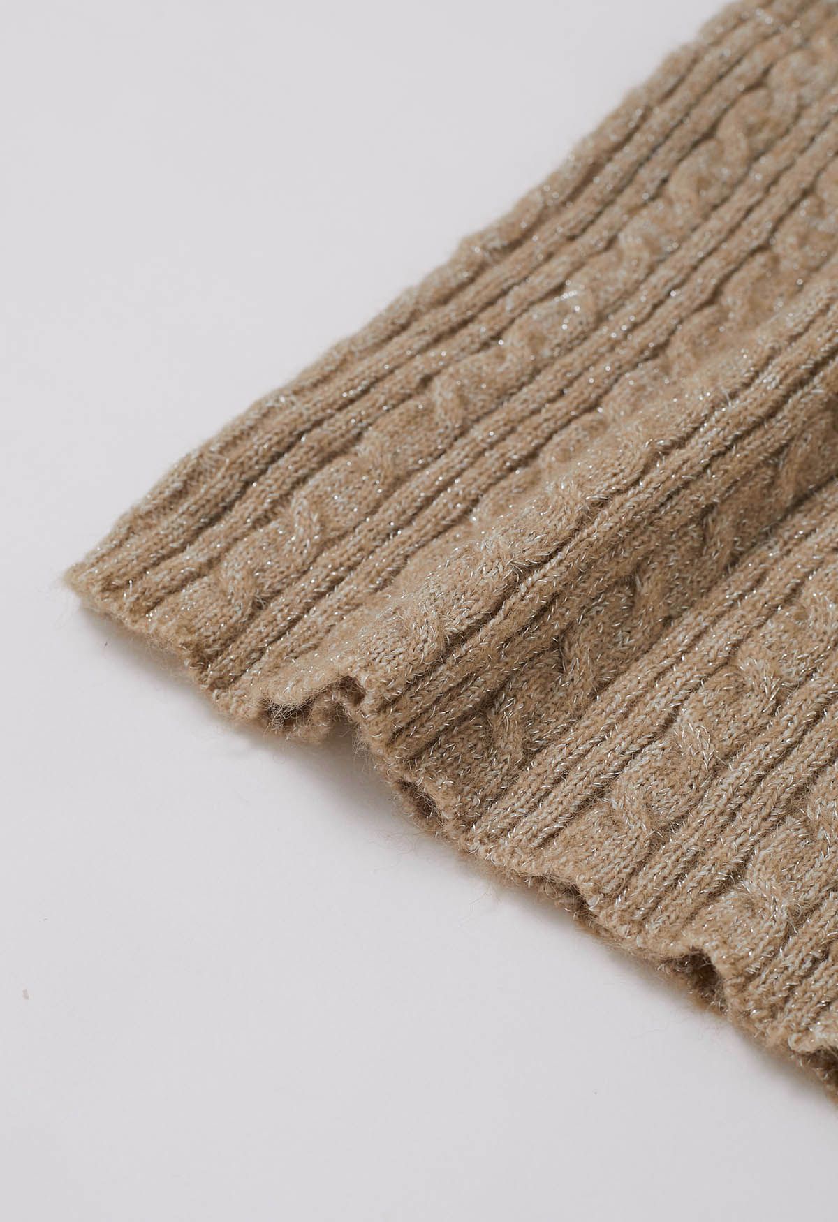 Folded Shoulder Cable Knit Top in Camel