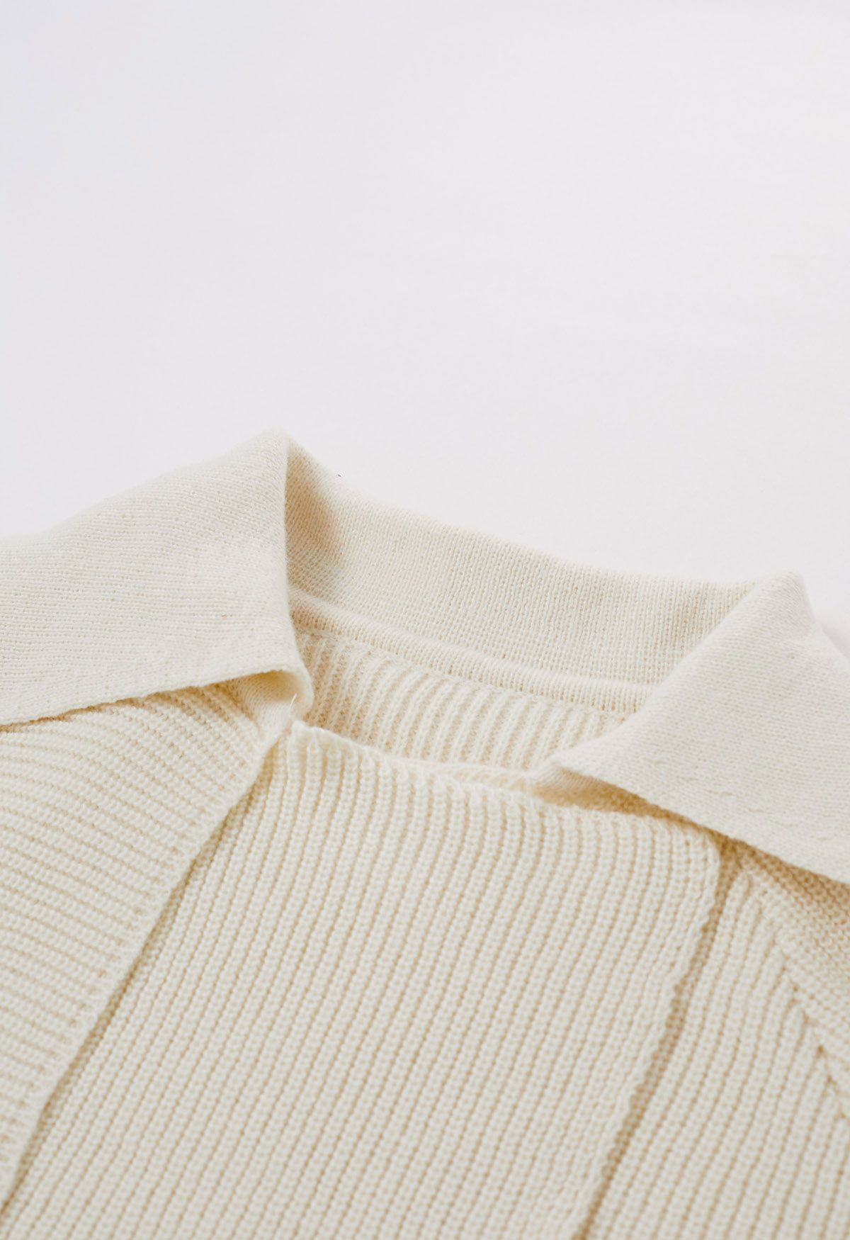 Flap Collar Knitted Crop Cardigan in Cream