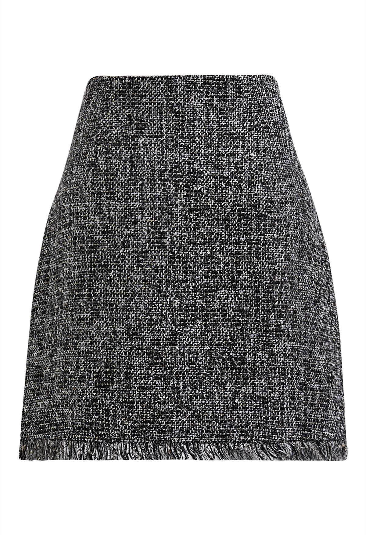 Buttoned Fringe Trimmed Tweed Mini Bud Skirt - Retro, Indie and Unique ...