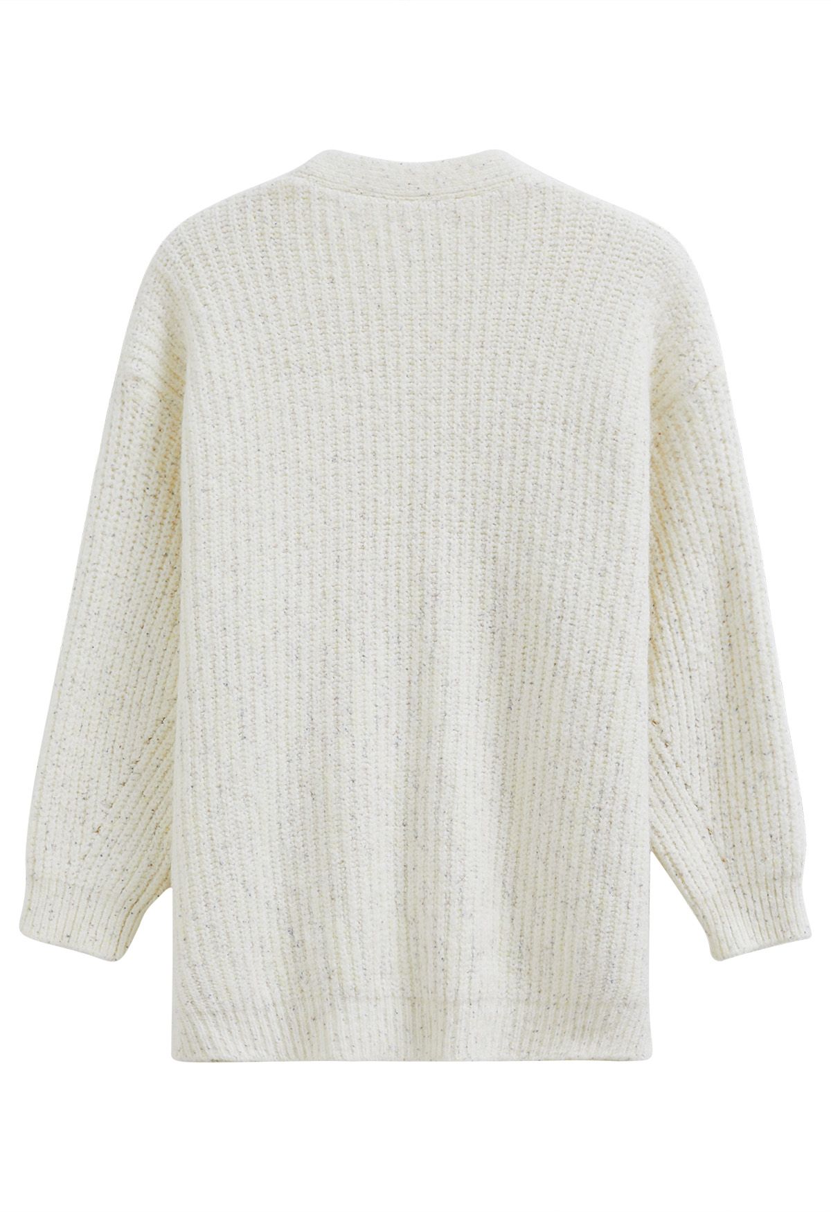 Pastel V-Neck Patch Pocket Knit Cardigan in Ivory