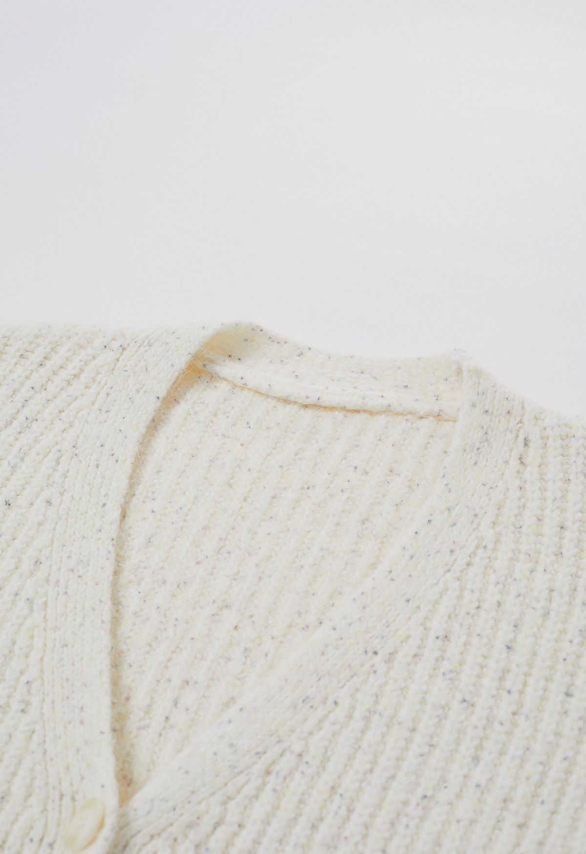 Pastel V-Neck Patch Pocket Knit Cardigan in Ivory