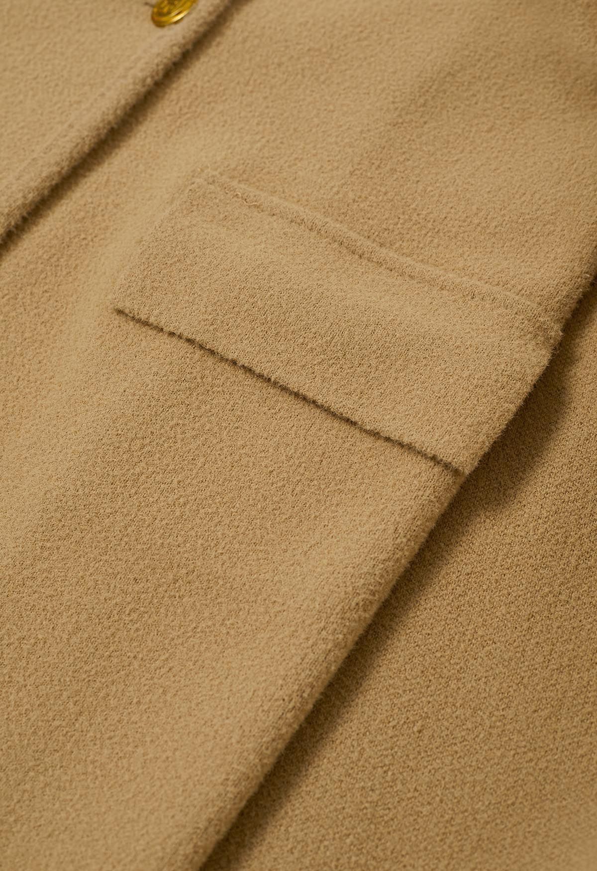 Turtleneck Double-Breasted Twinset Cape Coat in Light Tan