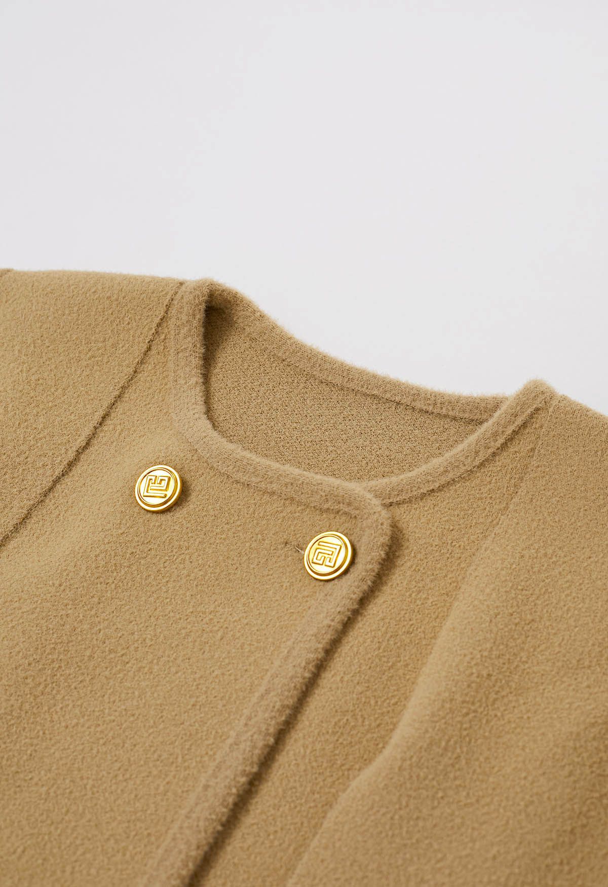 Turtleneck Double-Breasted Twinset Cape Coat in Light Tan