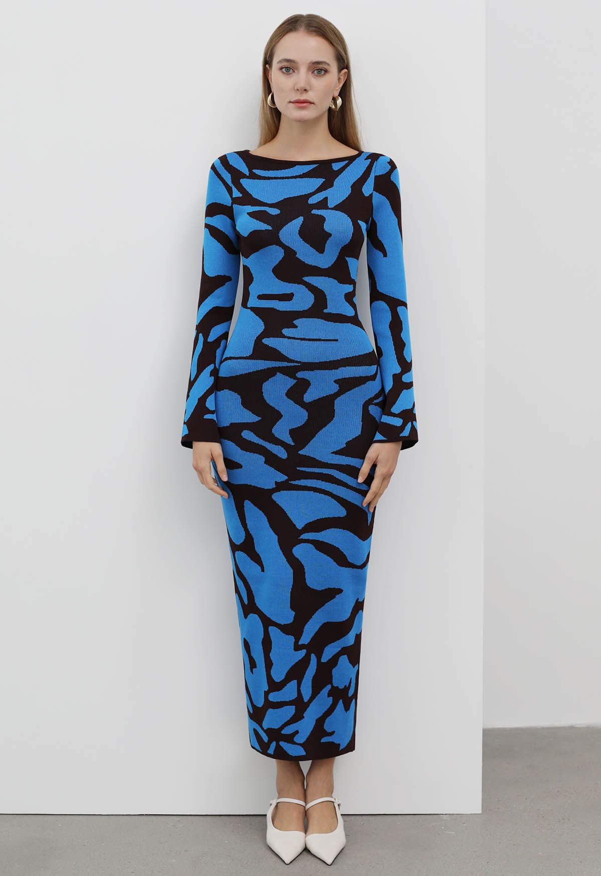 Graphic Print Fitted Knit Maxi Dress