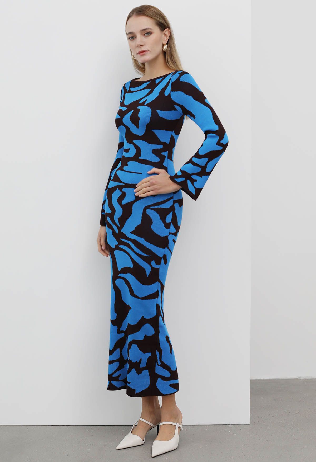 Graphic Print Fitted Knit Maxi Dress