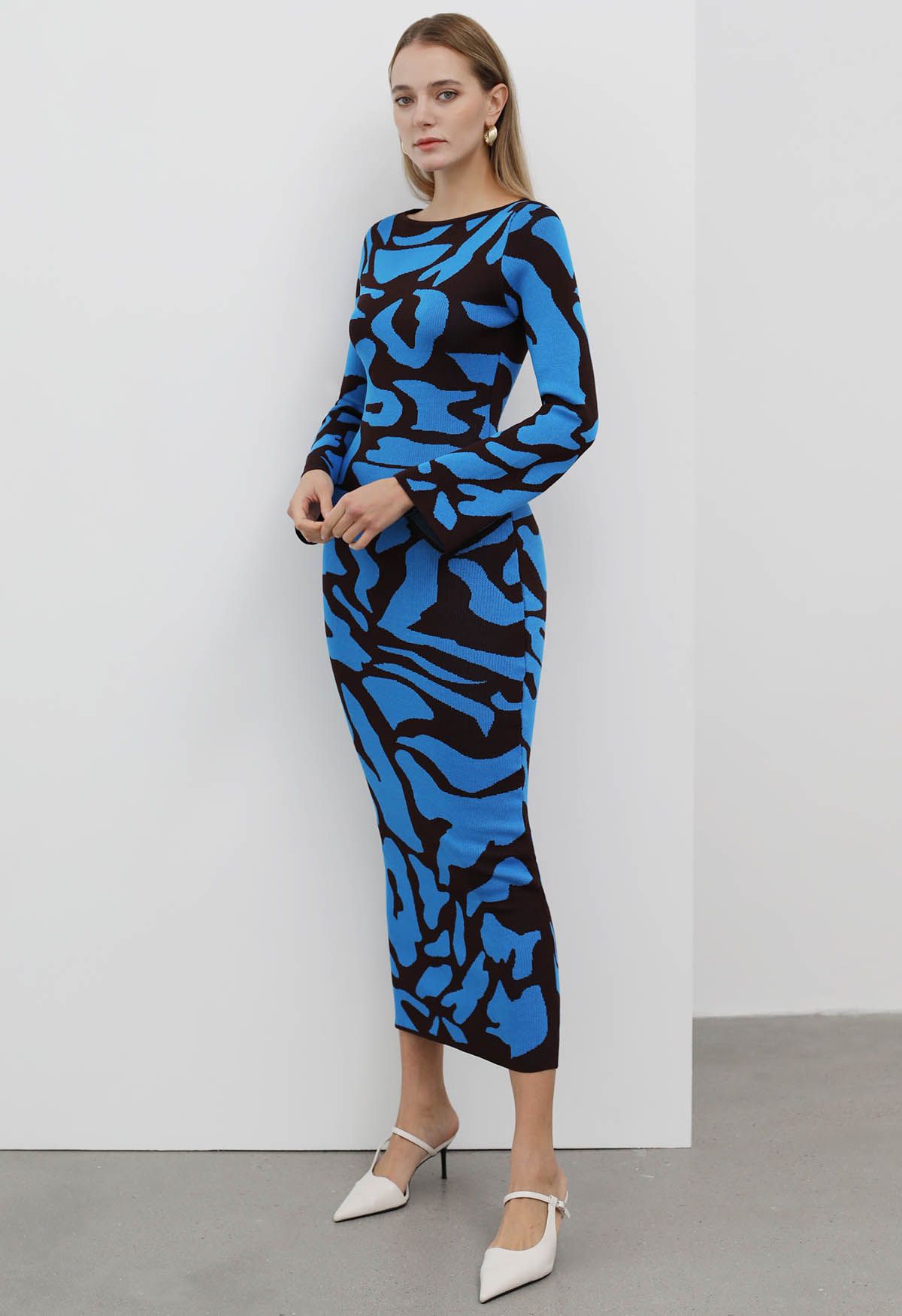 Graphic Print Fitted Knit Maxi Dress