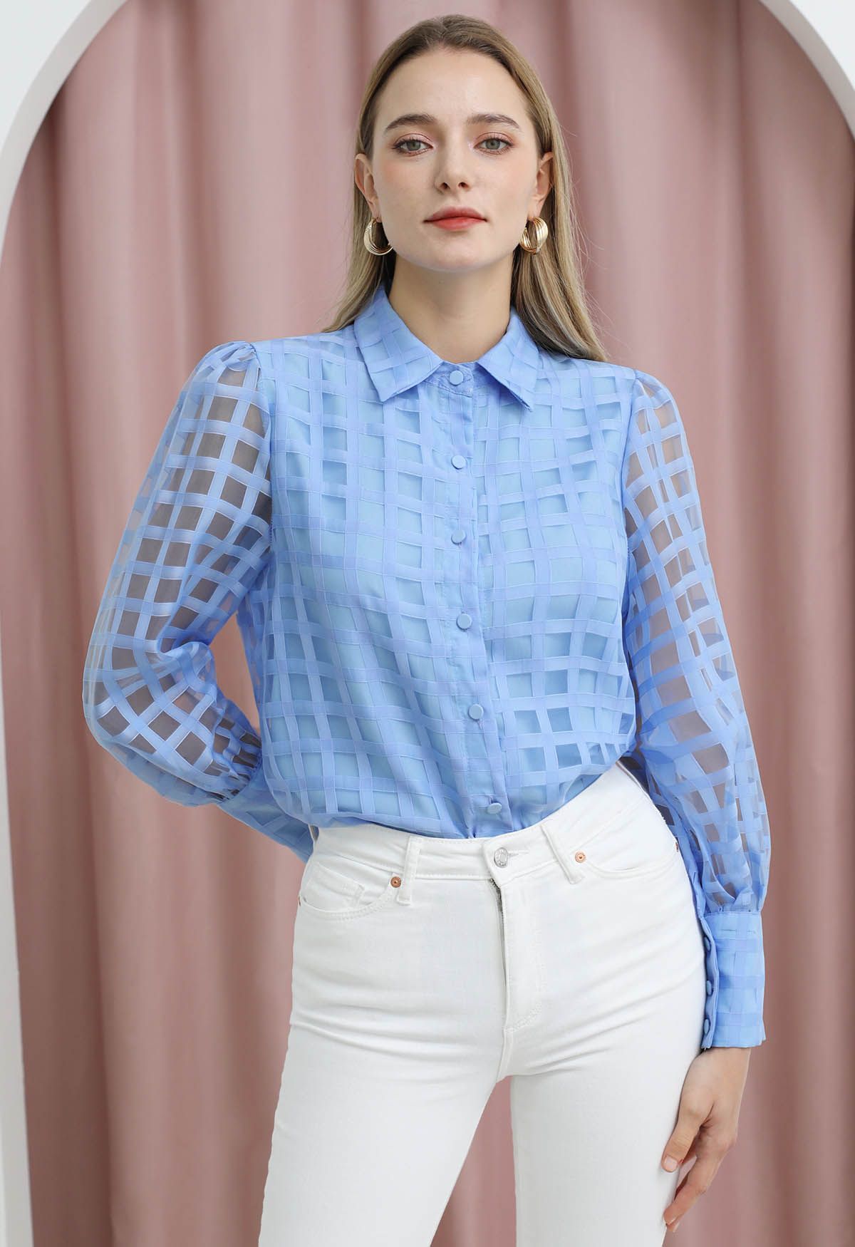 Check Pattern Button Down Shirt in Blue - Retro, Indie and Unique Fashion