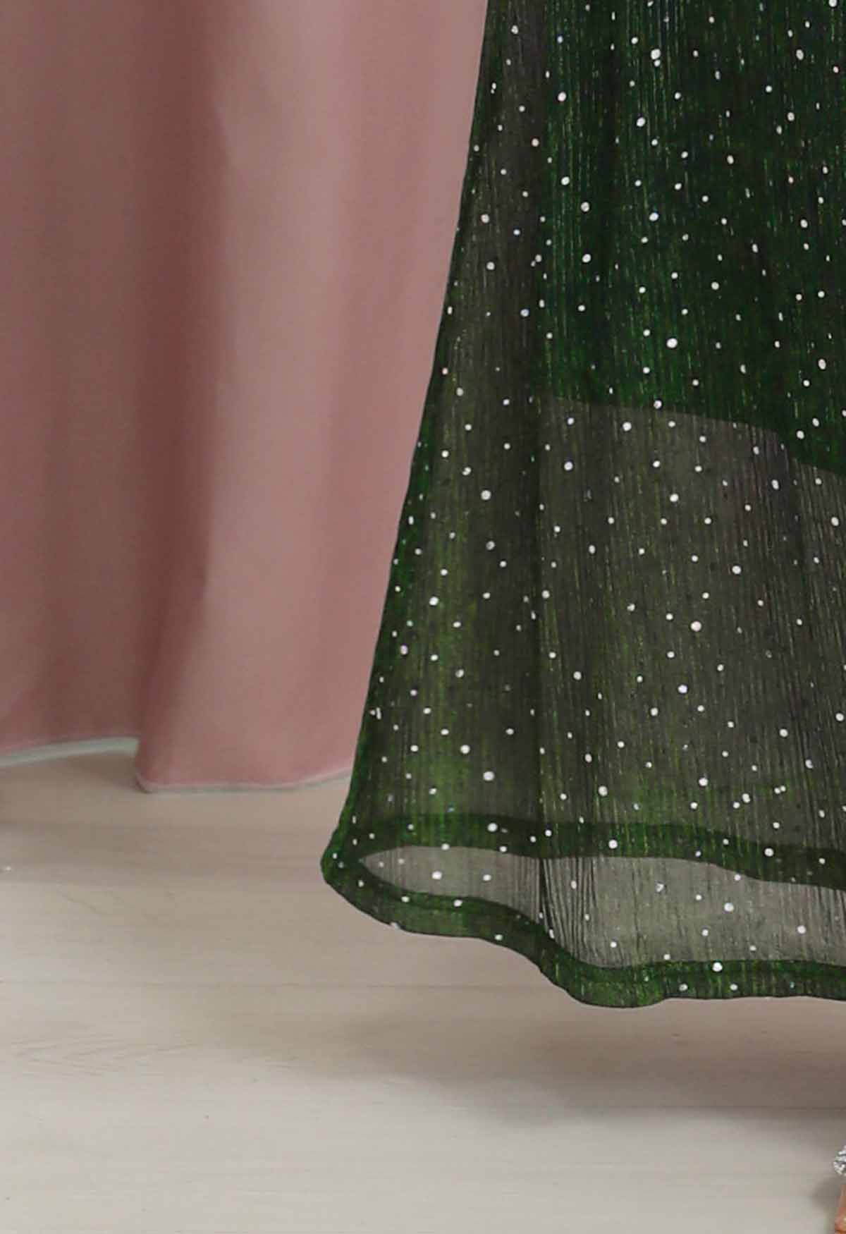 Radiant Sequin Faux-Wrap Split Maxi Gown in Dark Green