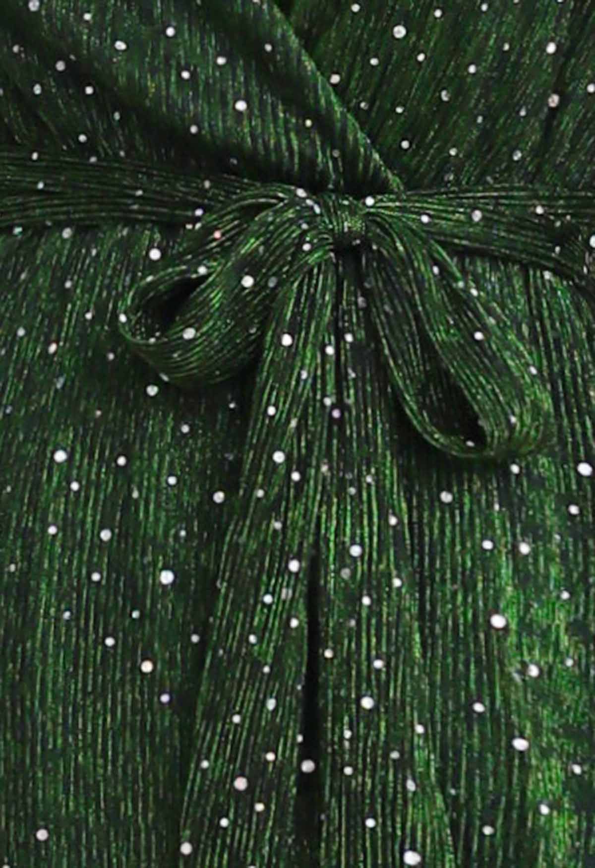 Radiant Sequin Faux-Wrap Split Maxi Gown in Dark Green