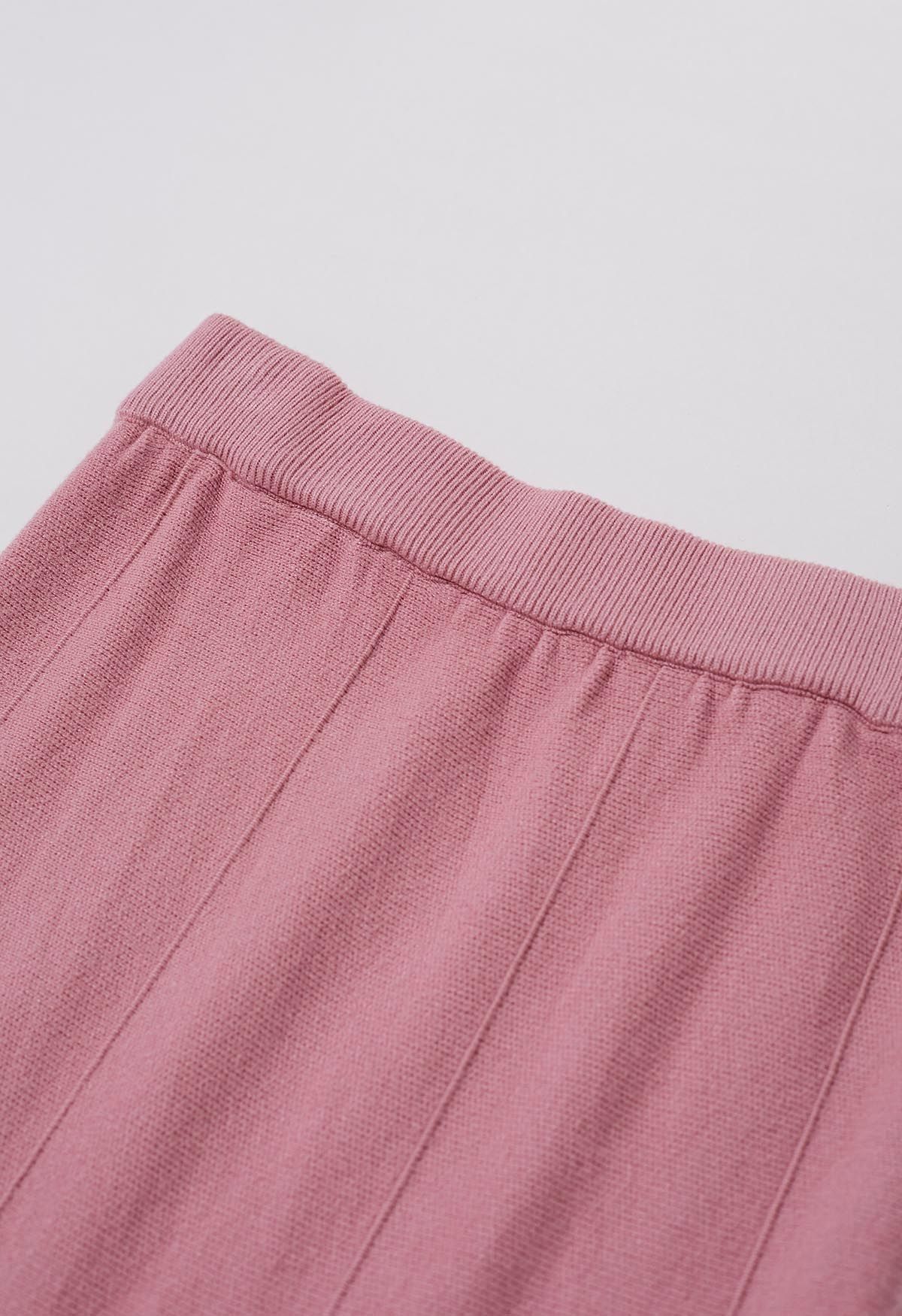 Frilling Hem Knit Midi Skirt in Pink - Retro, Indie and Unique Fashion