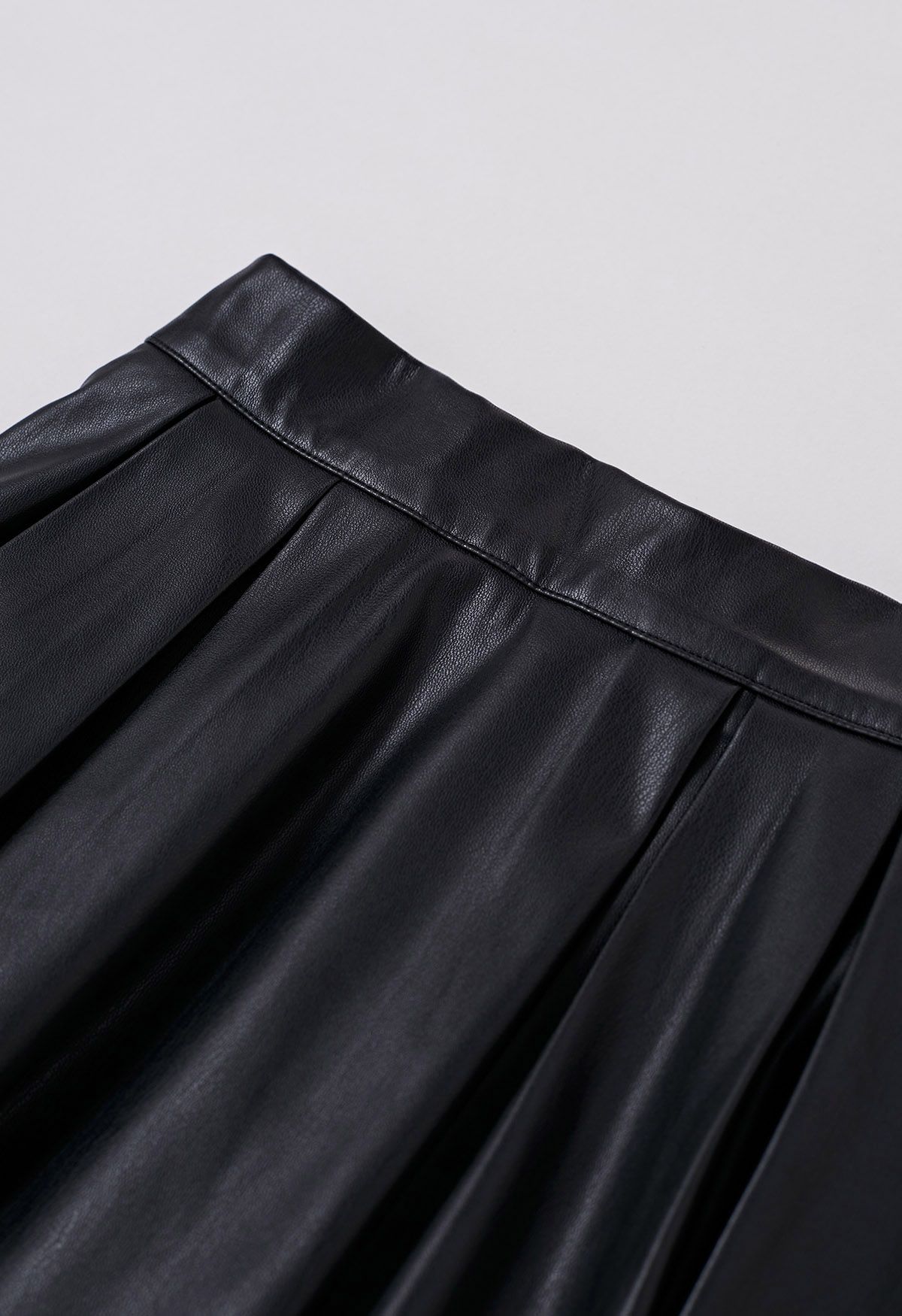 Color Block Faux Leather Pleated Midi Skirt