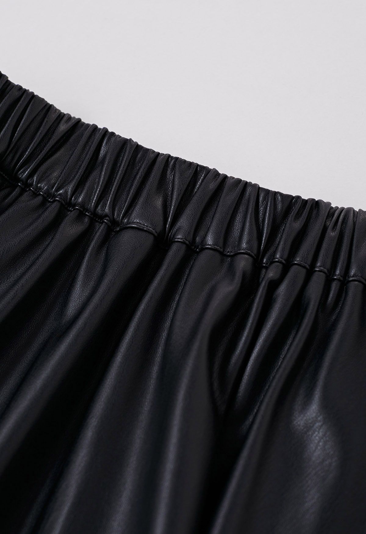 Color Block Faux Leather Pleated Midi Skirt