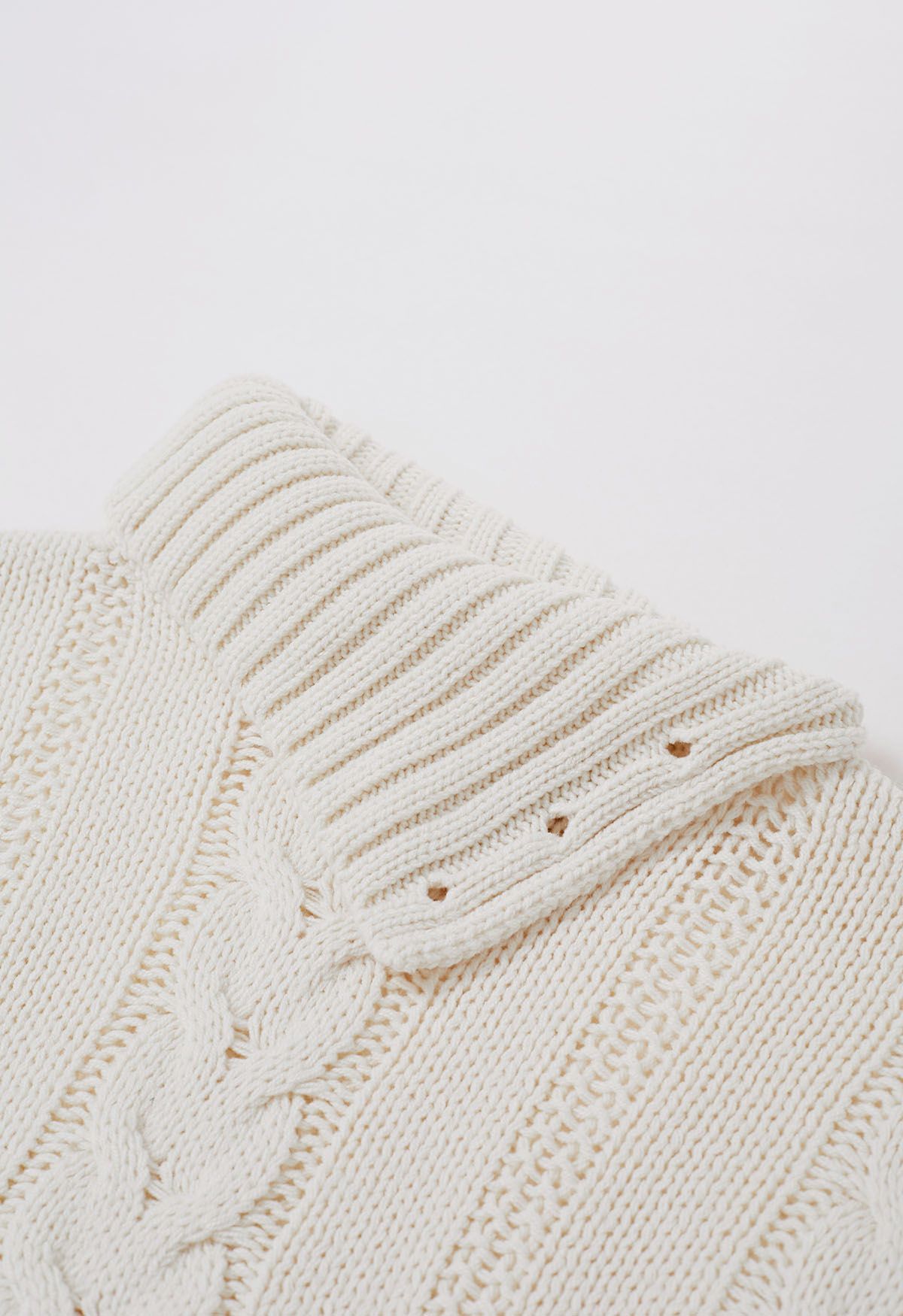 Side Button Cowl Neck Cable Knit Sweater in White