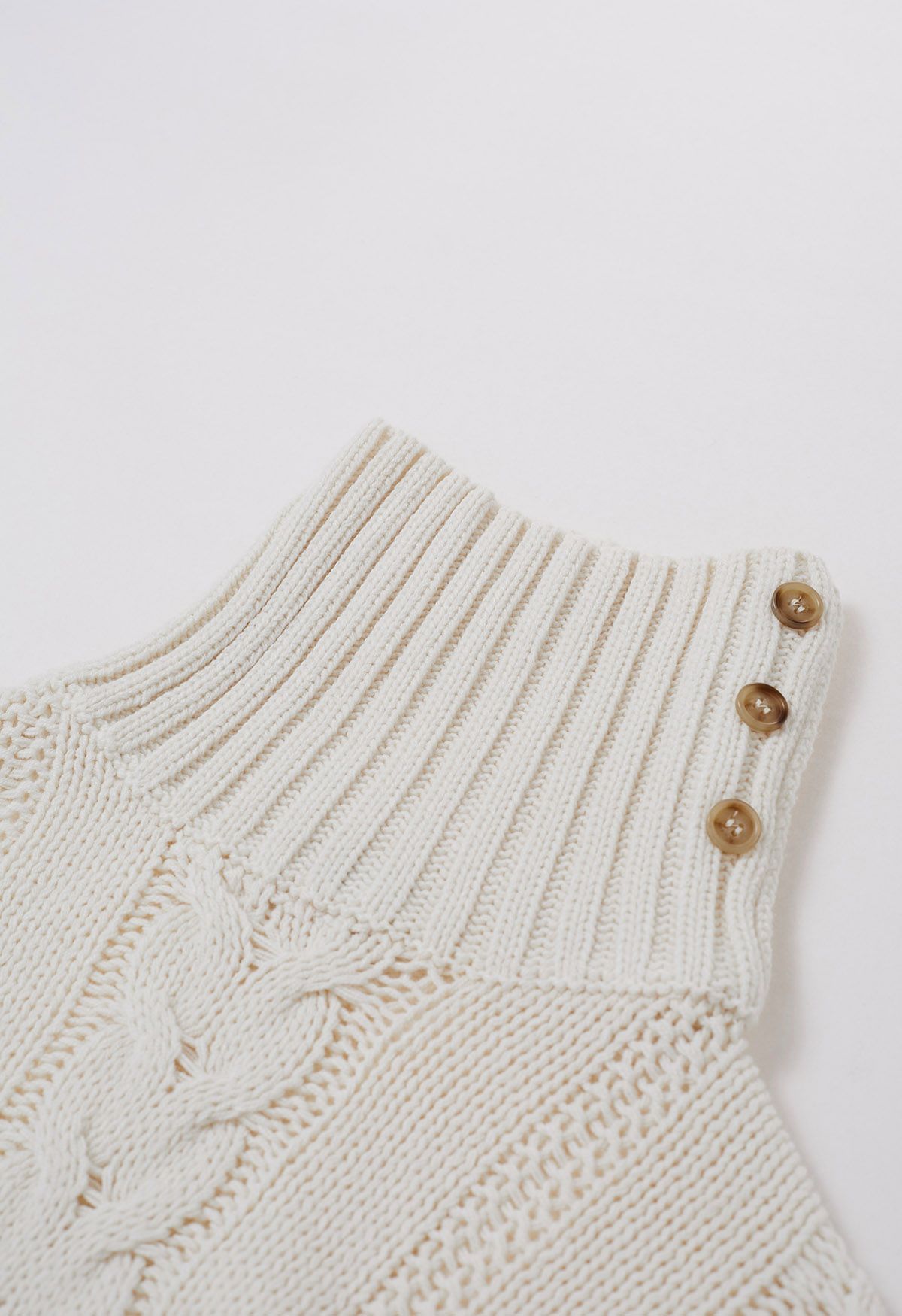 Side Button Cowl Neck Cable Knit Sweater in White