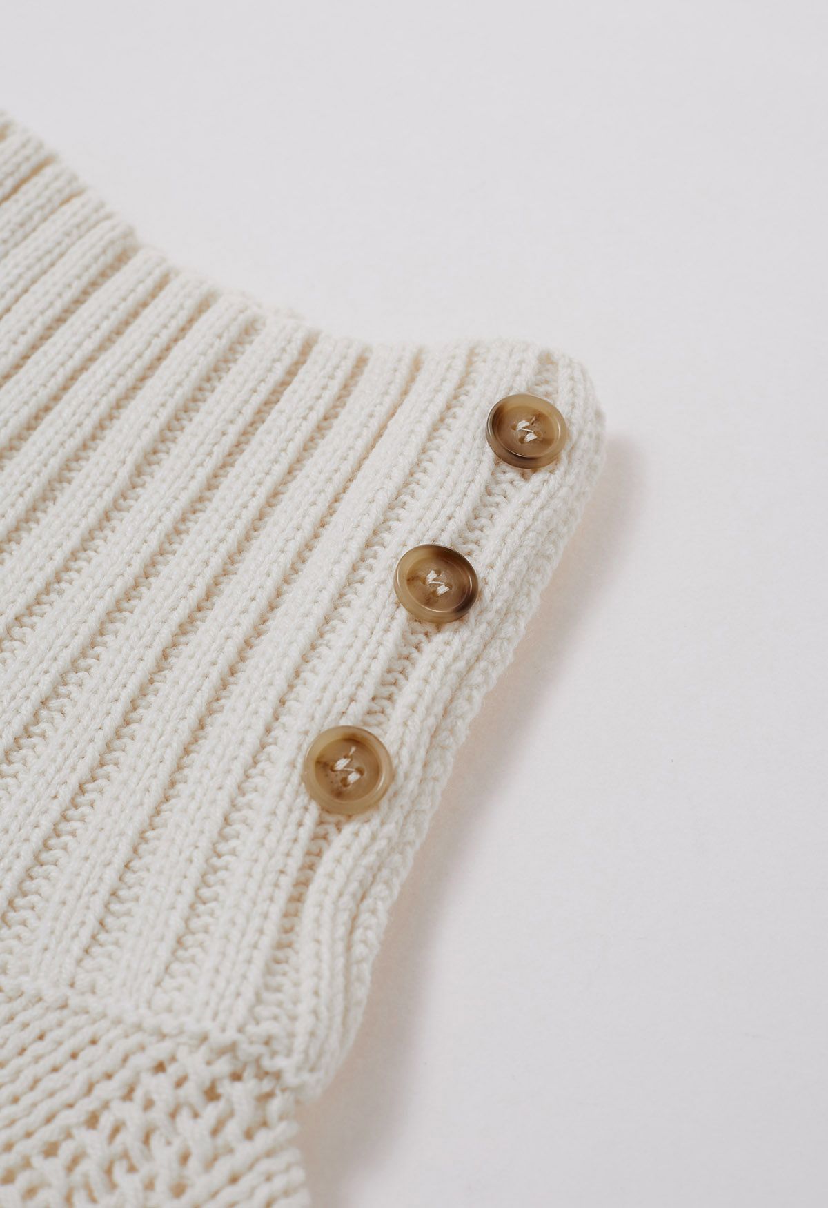 Side Button Cowl Neck Cable Knit Sweater in White