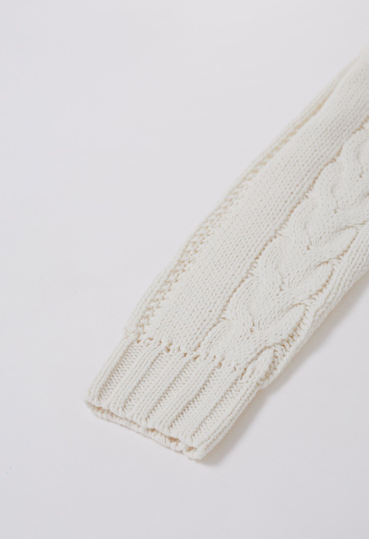 Side Button Cowl Neck Cable Knit Sweater in White