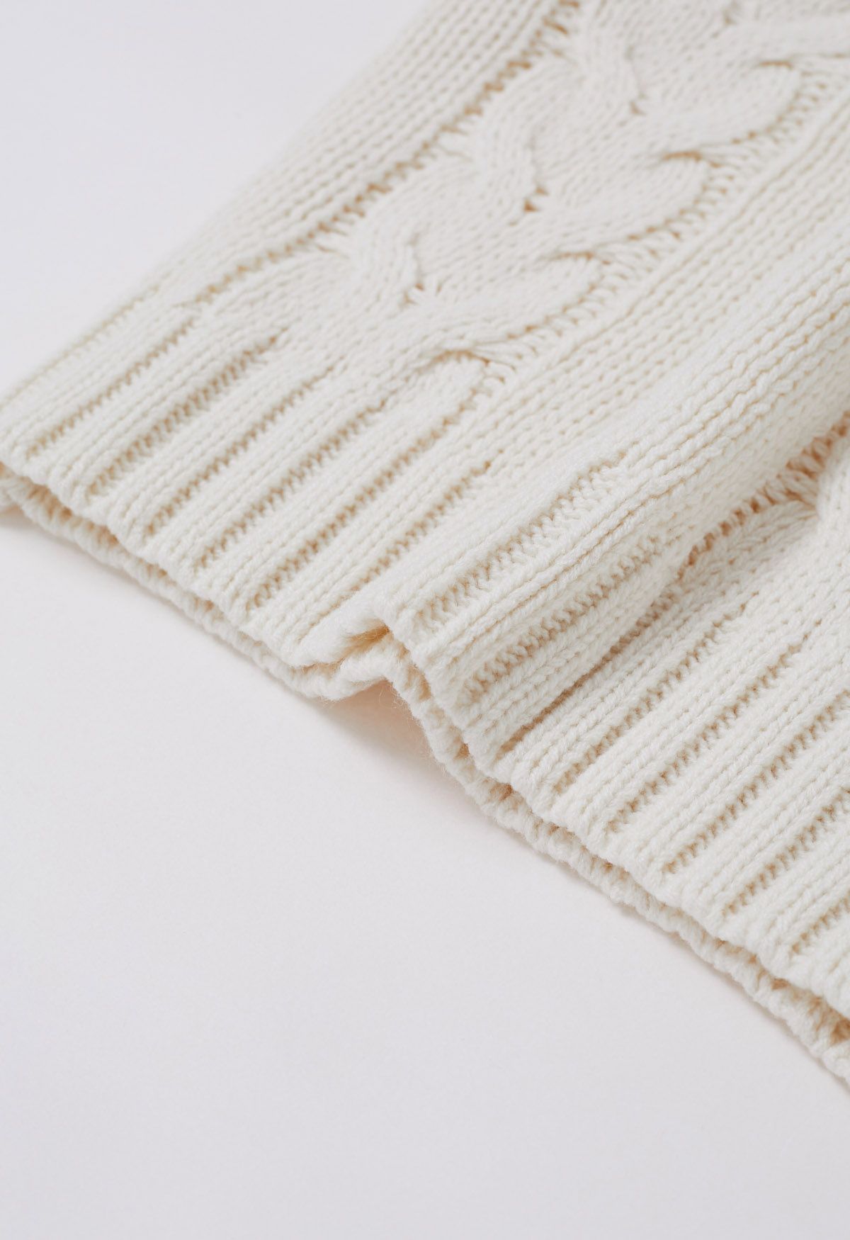 Side Button Cowl Neck Cable Knit Sweater in White