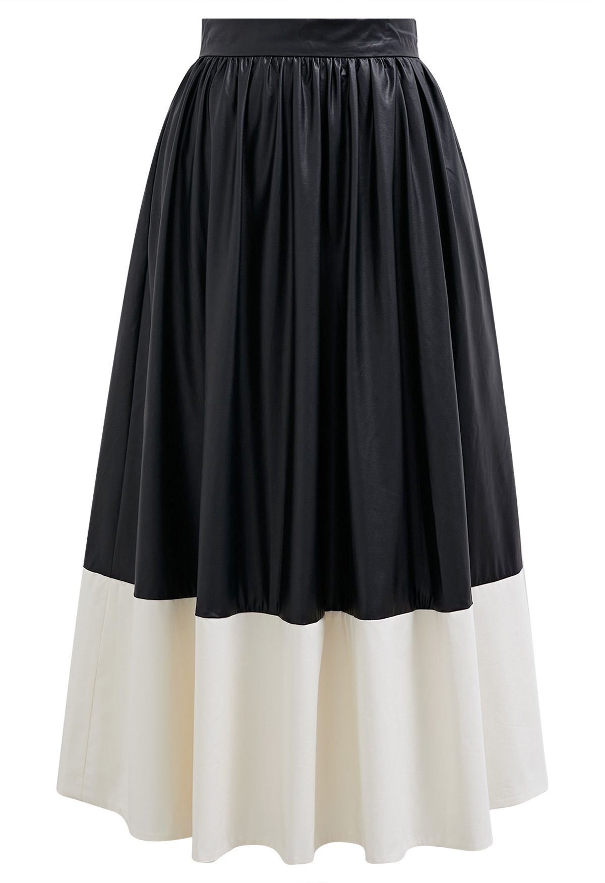 Faux Leather Two-Tone Midi Skirt