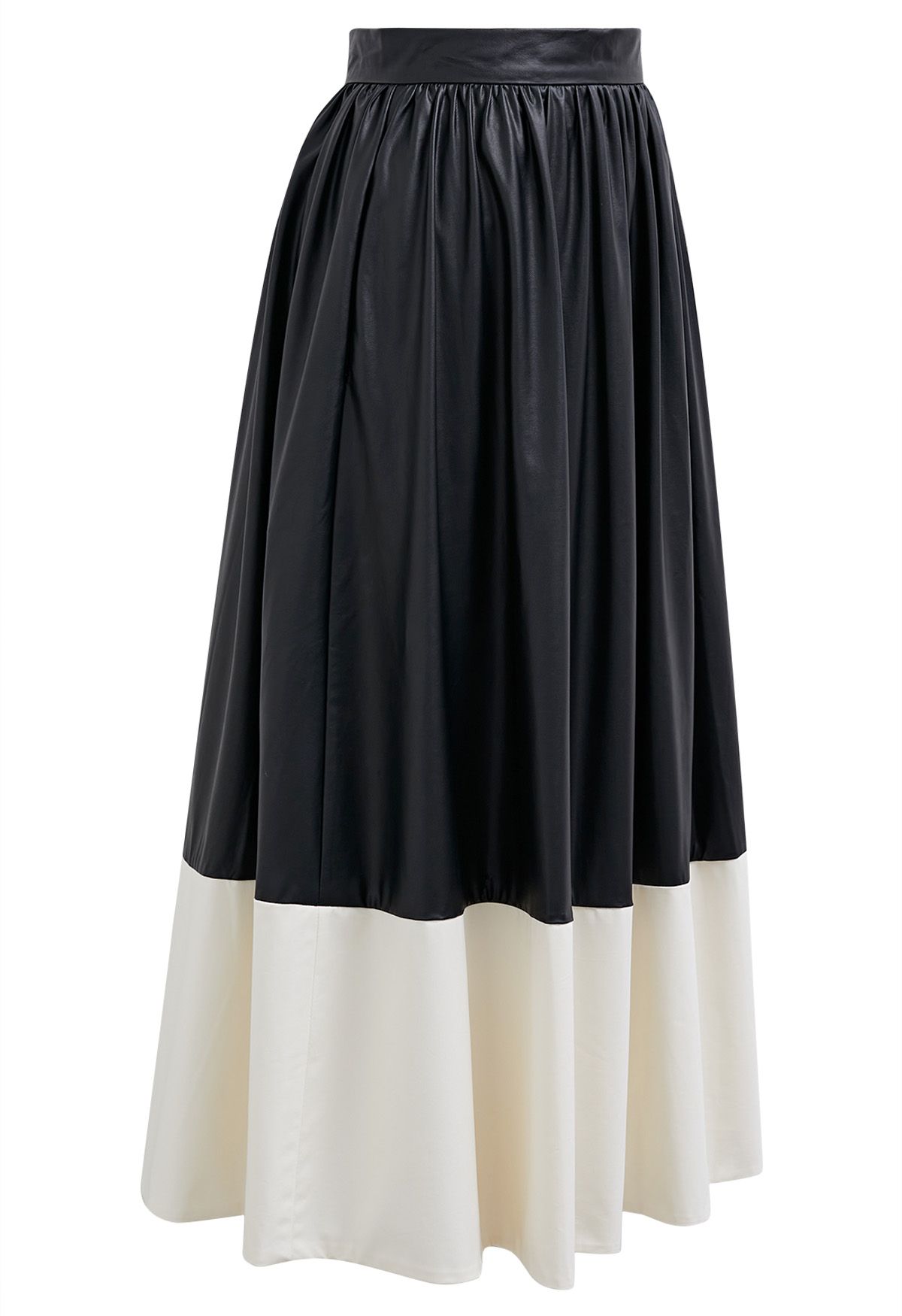 Faux Leather Two-Tone Midi Skirt