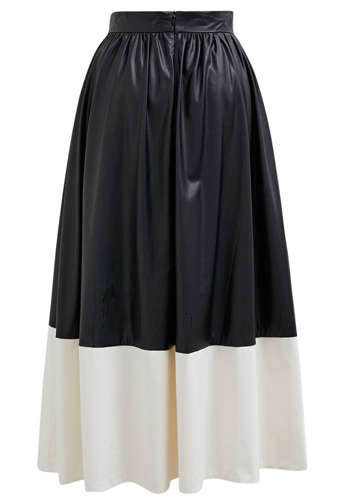 Faux Leather Two-Tone Midi Skirt