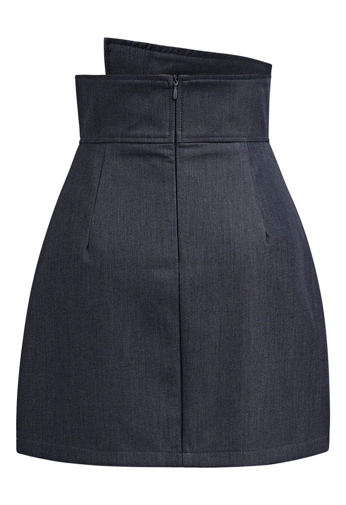 Asymmetric Buttoned Flap Mini Skirt in Smoke - Retro, Indie and Unique ...
