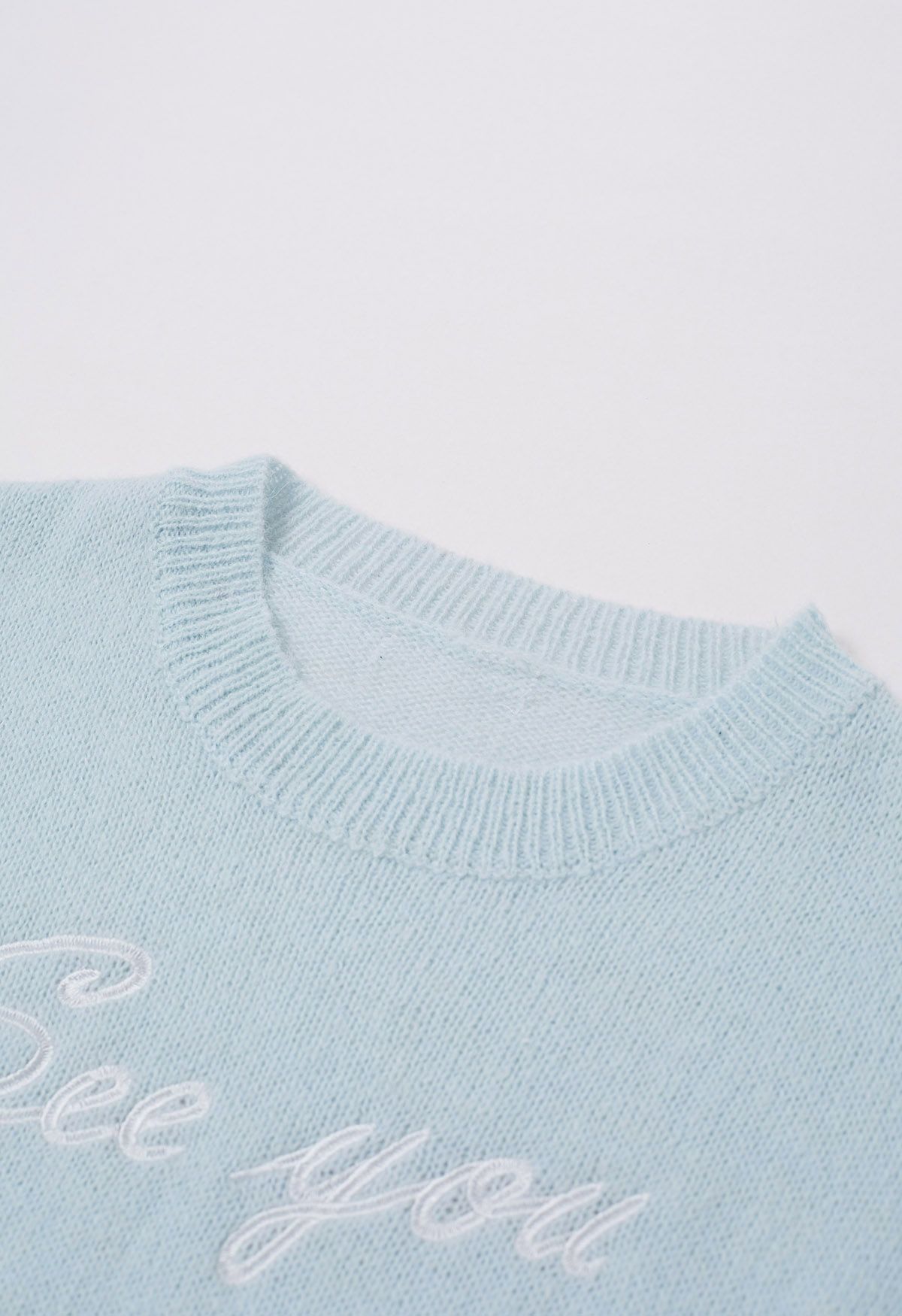 See You Darling Embroidery Knit Top in Baby Blue