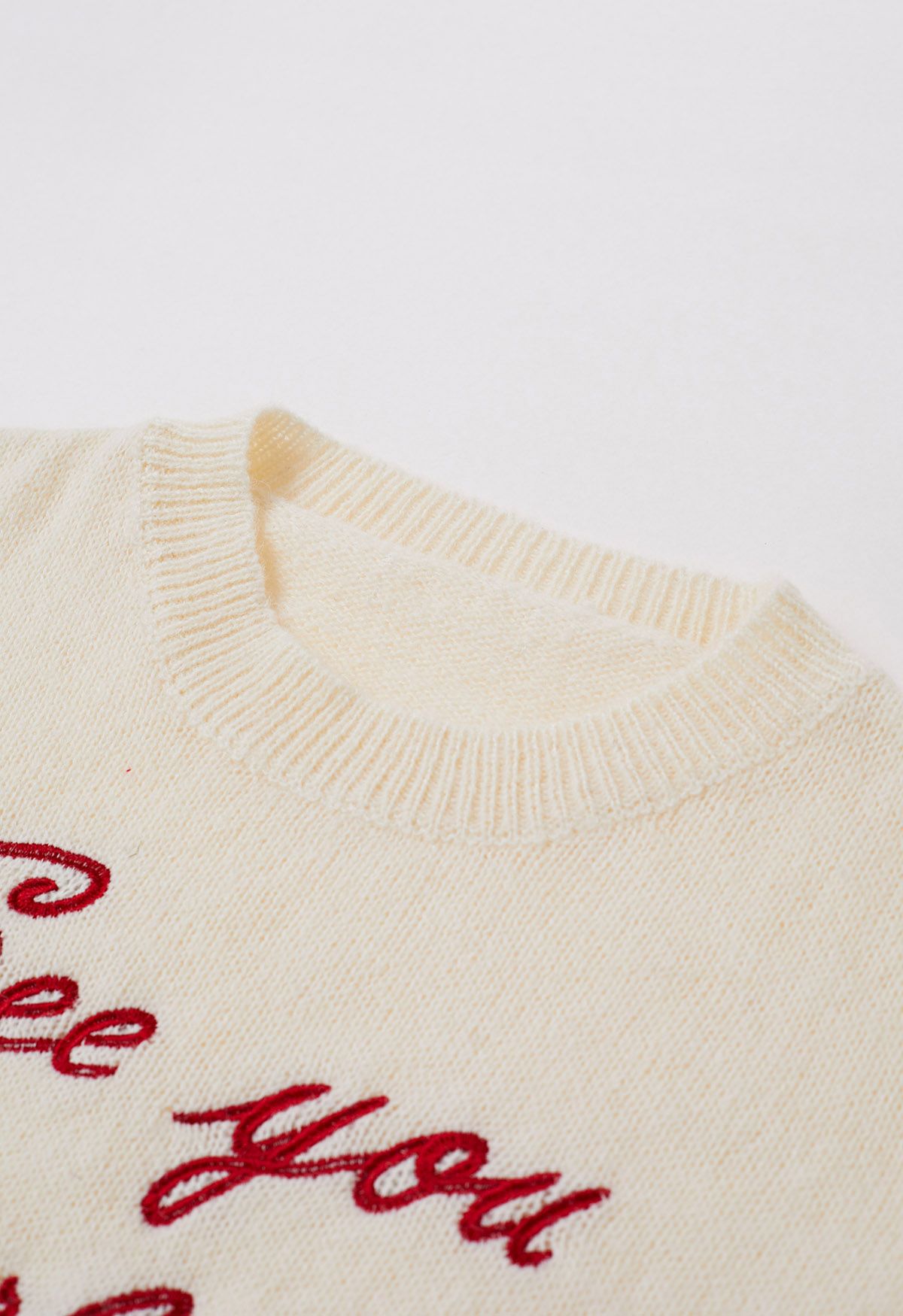 See You Darling Embroidery Knit Top in Cream