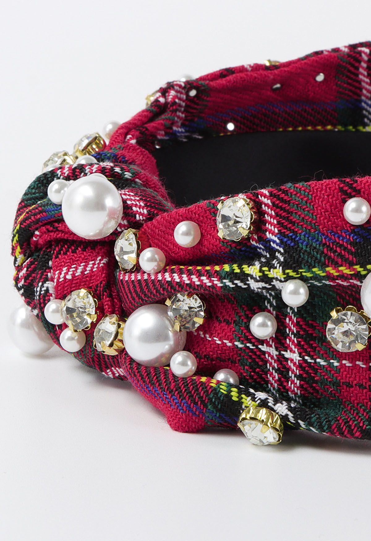 Classic Plaid Rhinestone Beaded Headband