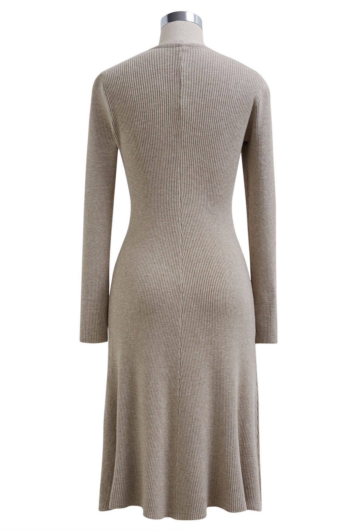 Cross Waist Detail Faux-Wrap Knit Dress in Oatmeal - Retro, Indie and Unique  Fashion