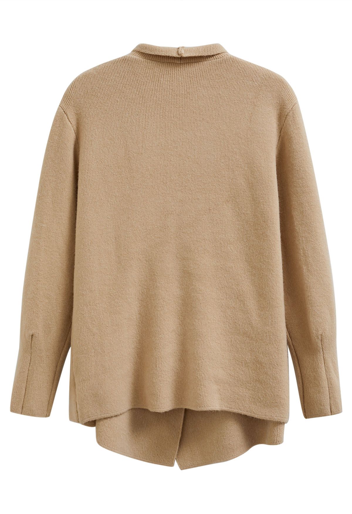 Casual-Chic Wide Lapel Knit Cardigan in Light Tan