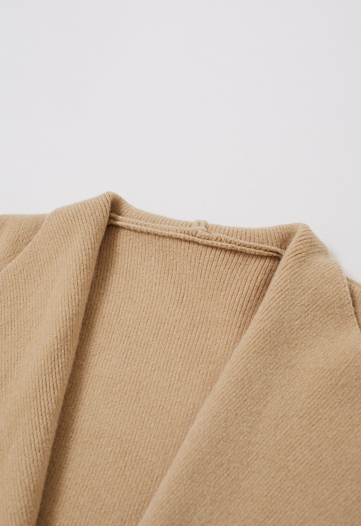 Casual-Chic Wide Lapel Knit Cardigan in Light Tan