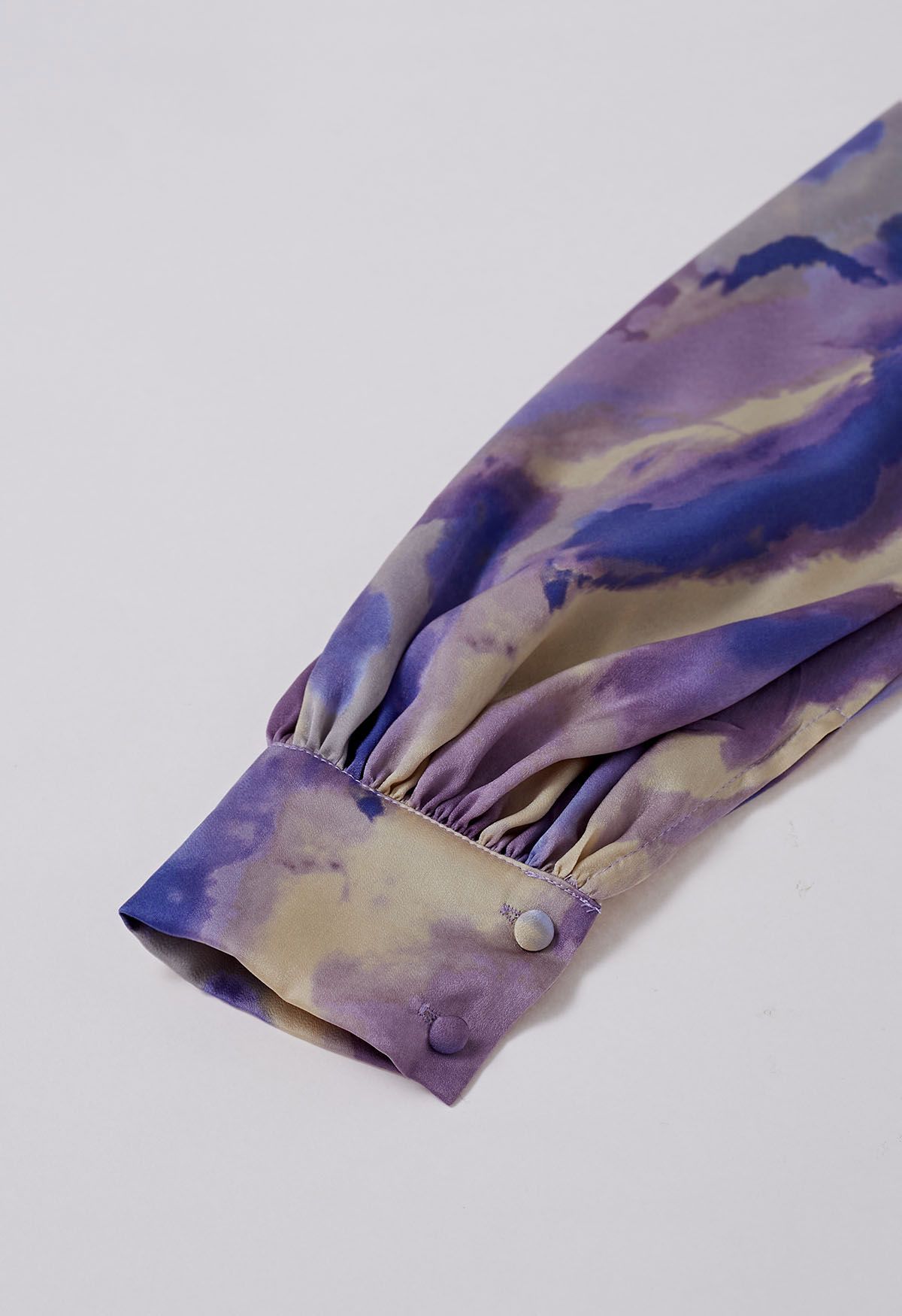 Fluttering Ruffle Tie-Dye Satin Crop Top in Purple