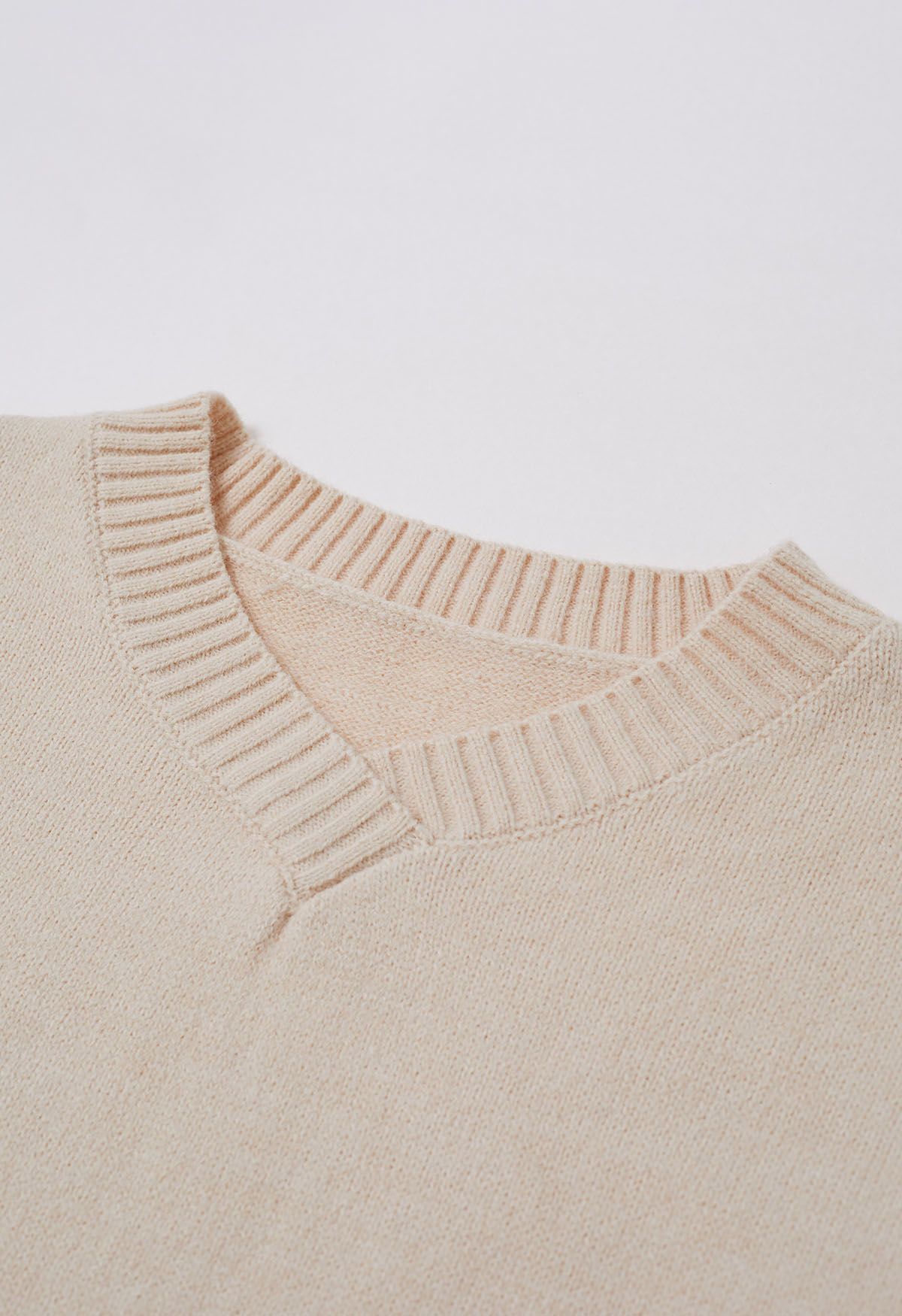 Dropped Shoulder Side Slit Slouchy Knit Sweater in Cream - Retro, Indie ...