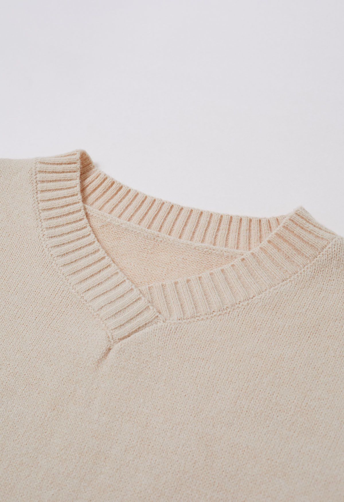 Dropped Shoulder Side Slit Slouchy Knit Sweater in Cream